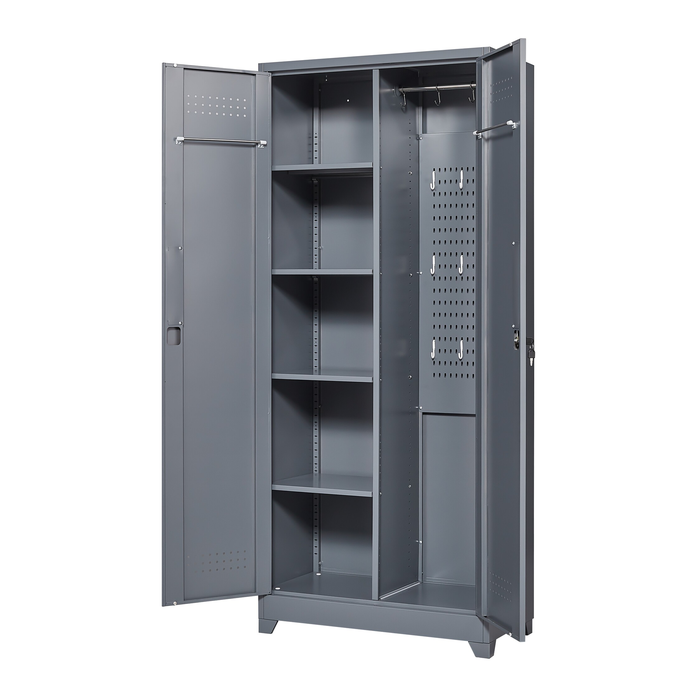 Metal Storage Cabinets, Cleaning Tool Cabinet with Locking Door, Tall Broom Tool Organizer and Storage, Large Storage Cabinet for Kitchen, Pantry, Office, Shop 