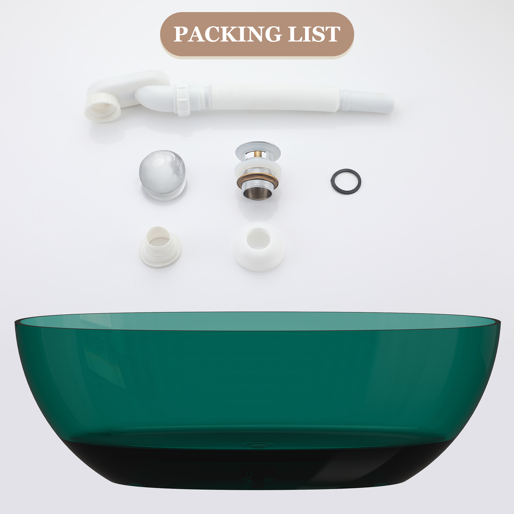 67" Soaking Tub Transparent Resin Freestanding Bathtub Modern Oval Design Stand Alone Tub with Overflow and Pop-up Drain ,Black & Grey/Coffee/Red/Blue