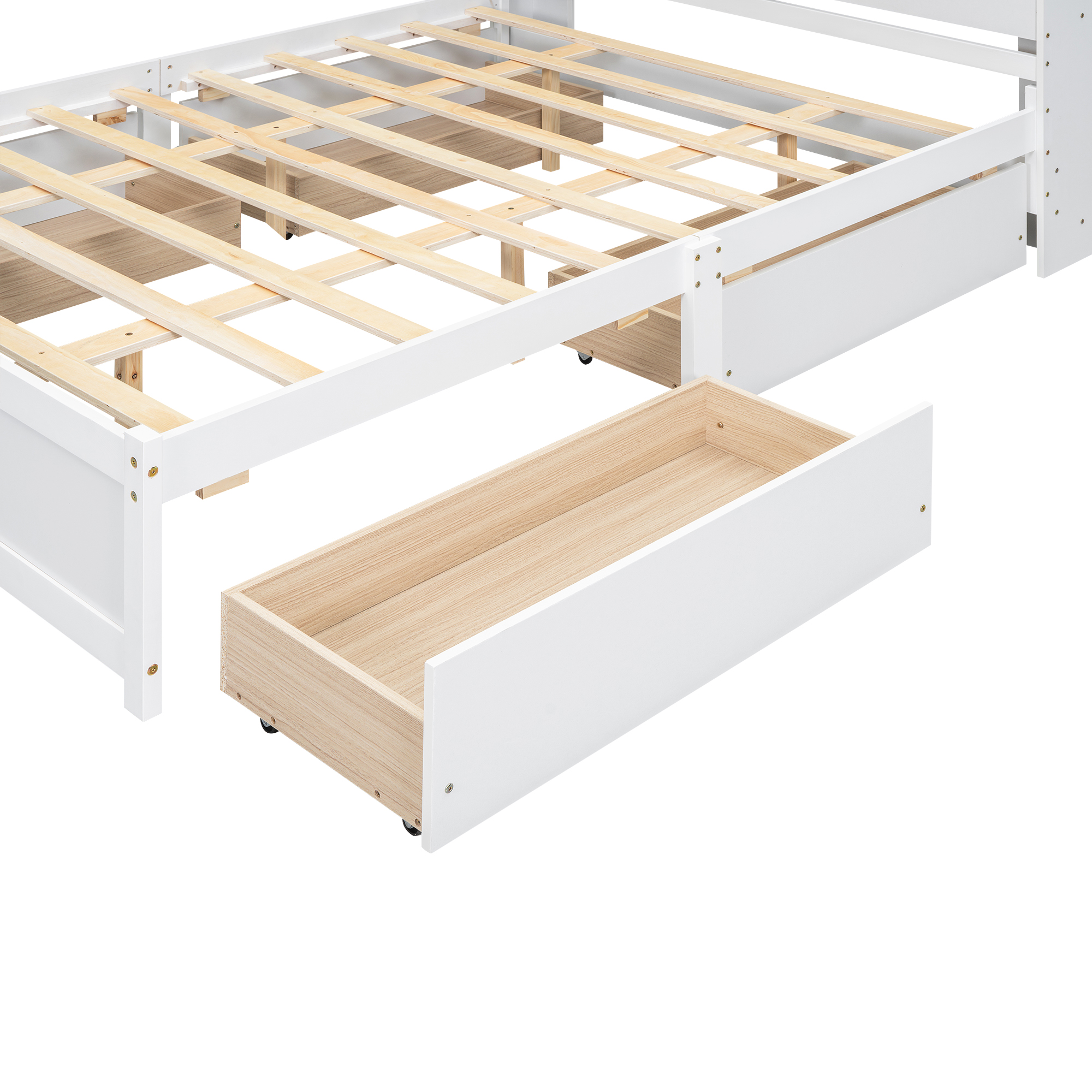 Full/Queen Size Platform Bed with Storage Headboard and 4 Drawers, Gray/White