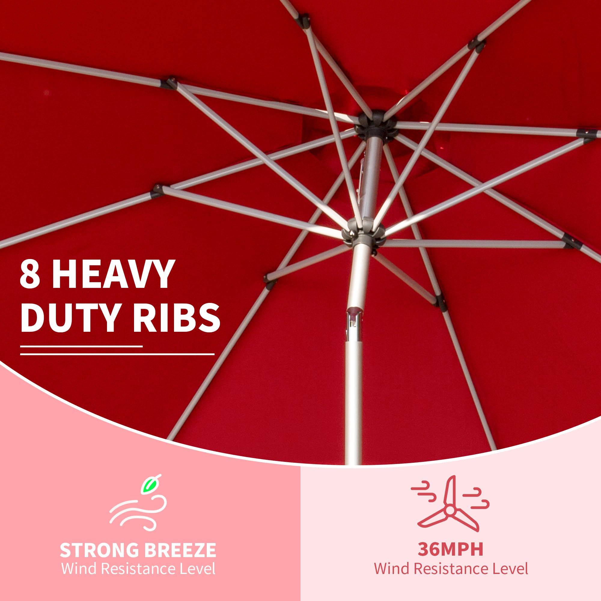 10FT Patio Umbrella, Outdoor Table Umbrella with Push Button Tilt and Crank, UV Protection Waterproof Market Sun Umbrella with 8 Sturdy Ribs for Garden, Deck, Backyard, Pool (Brick red /Navy Blue /Gray)