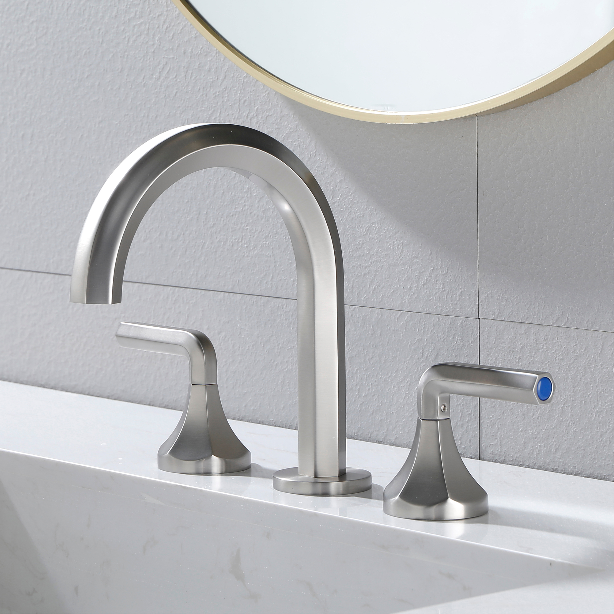 Hexagon 8 In Widespread Double-Handle Brass 3-Hole Widespread Bathroom Sink Faucet Bath Faucets-Mondawe