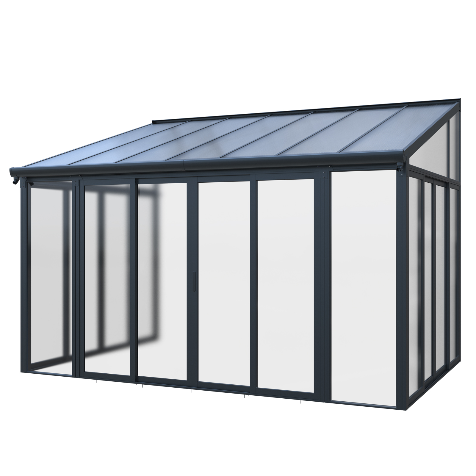 10×14 ft Enclosed Patio Cover with 3 Lockable Sliding Doors, All Season Sunroom with aluminum alloy frame ,Polycarbonate Roof and transparent solid PC endurance panel wall system for Garden Patio Deck
