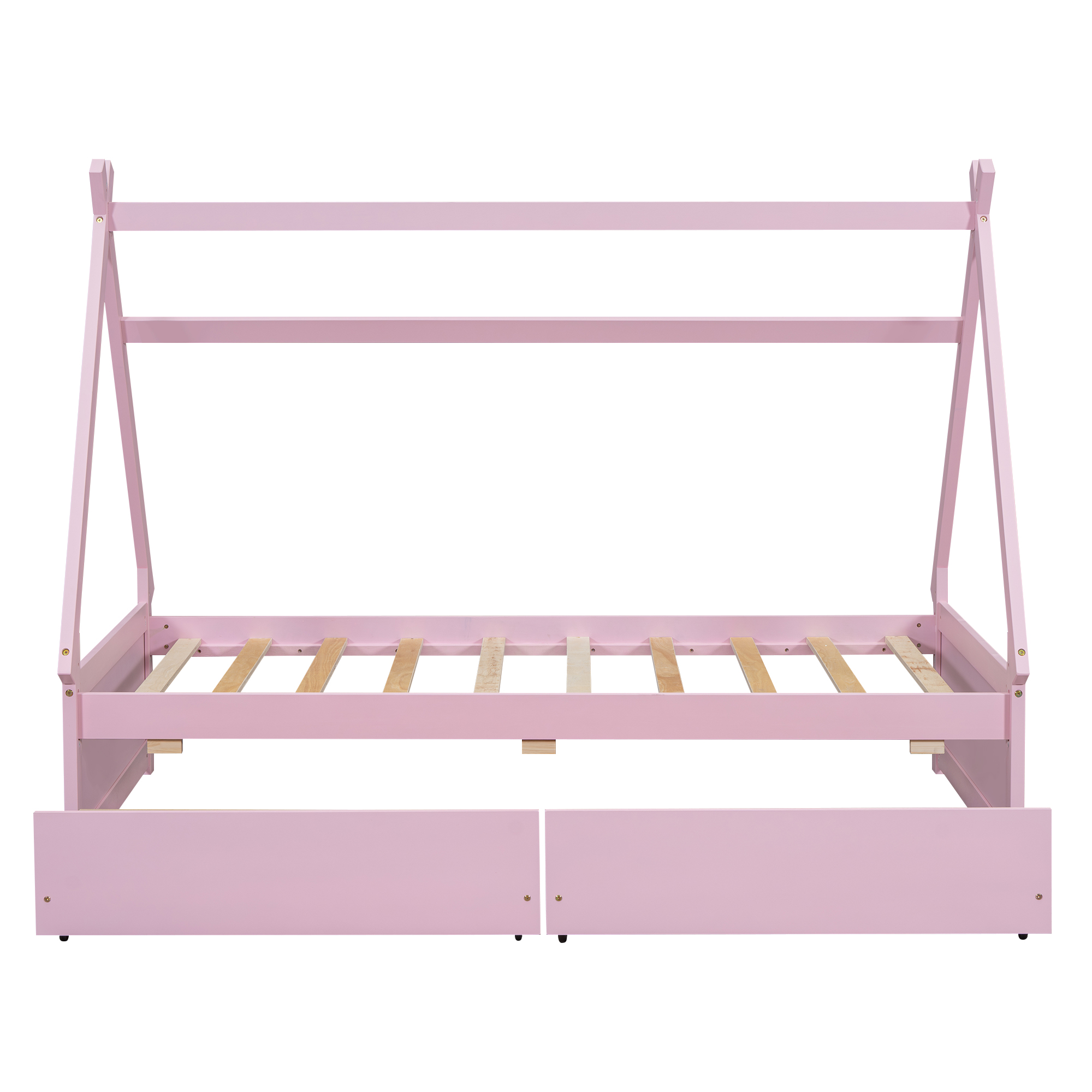 Twin Size House Platform Bed with Two Drawers,Headboard and Footboard, White/Pink 