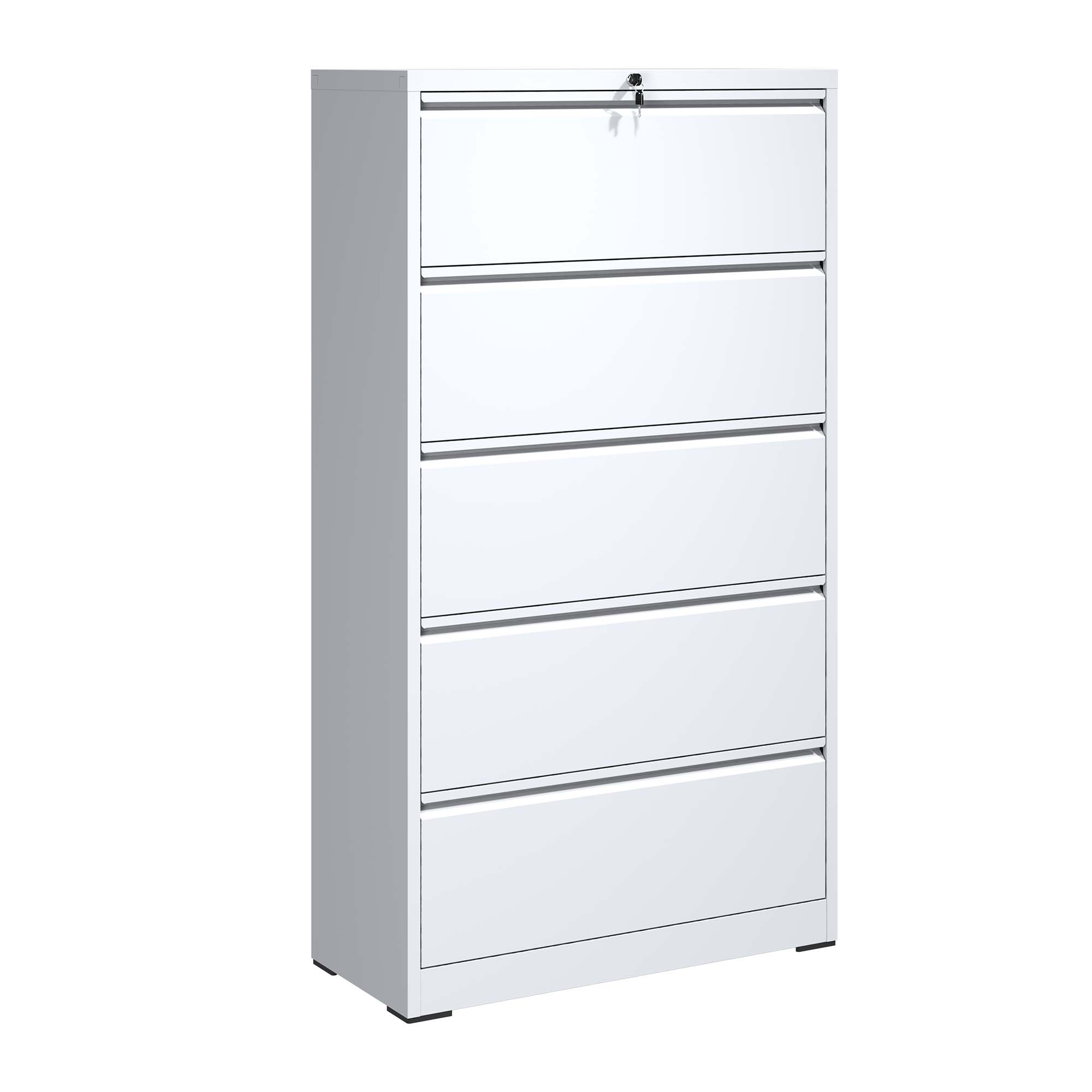 5 Drawer Metal Lateral File Cabinet , White/Black Filing Cabinet with Lock, Lockable File Cabinet for Home Office, Locking Metal File Cabinet for Legal/Letter/A4/F4 Size 