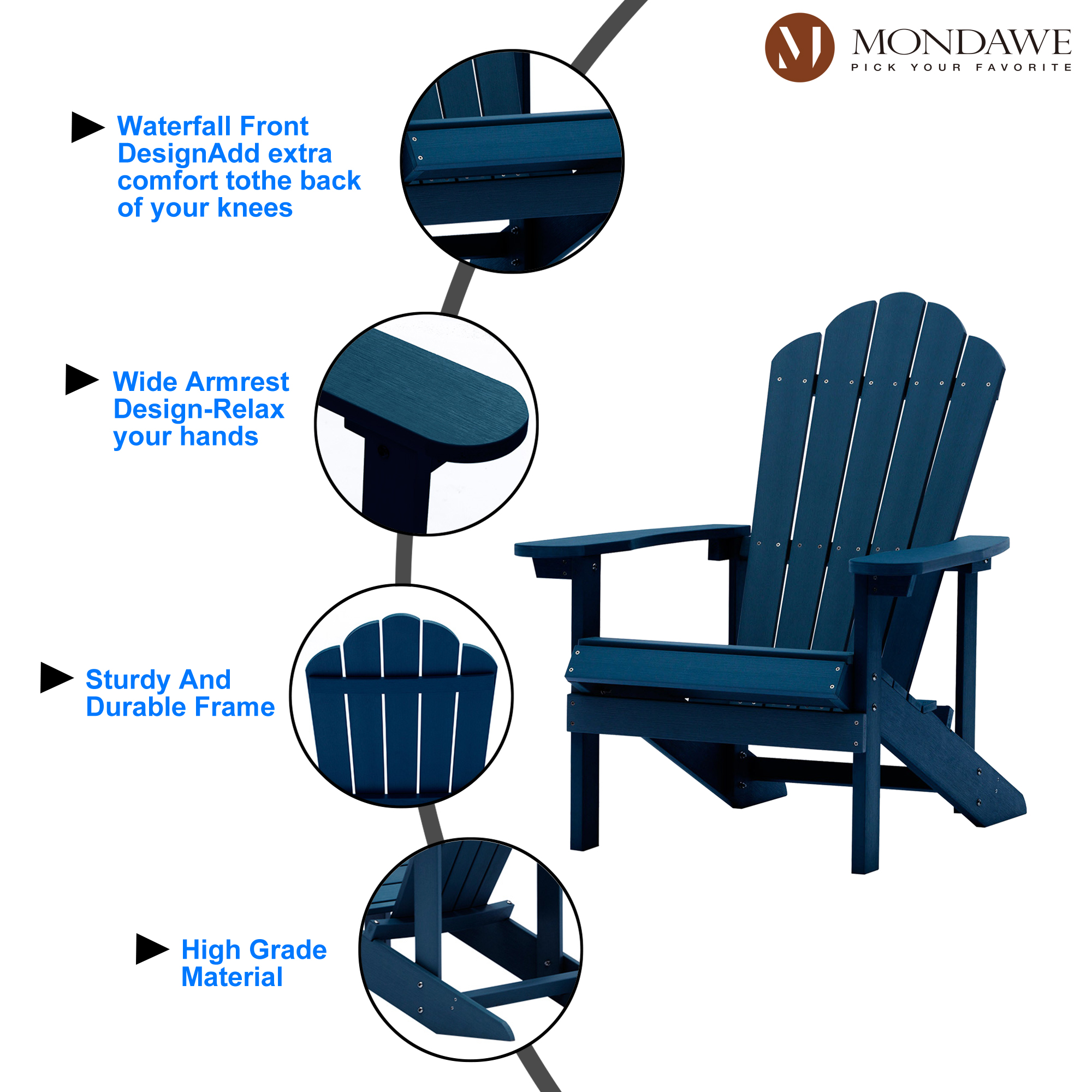 Mondawe Outdoor Stationary Adirondack Chair with Slat Seat For Yard and Garden-Mondawe