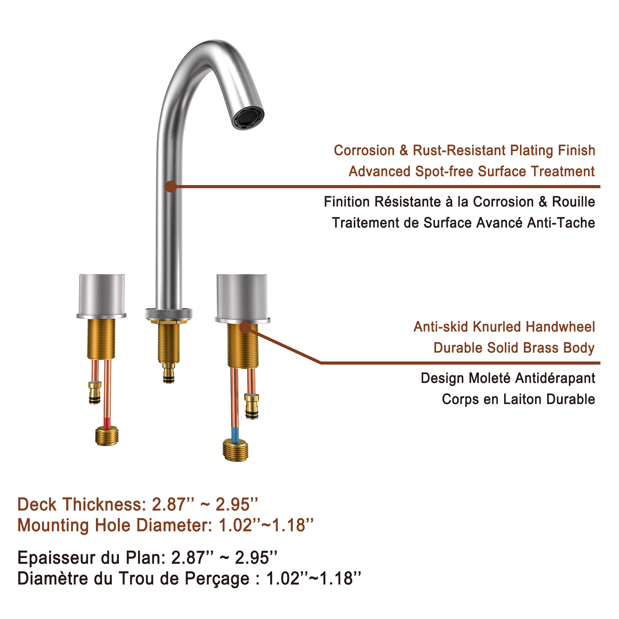 Mondawe 8 in. Widespread Double-Handle Bathroom Faucet in Nickel Brushed/Black/Brushed Gold-Mondawe