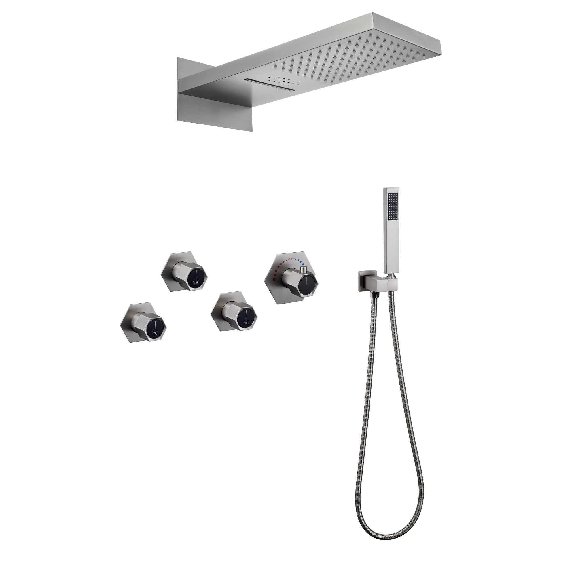 3 Functions Wall-Mounted Luxury LED and Music Thermostatic Complete Shower System Rough-in Valve Included