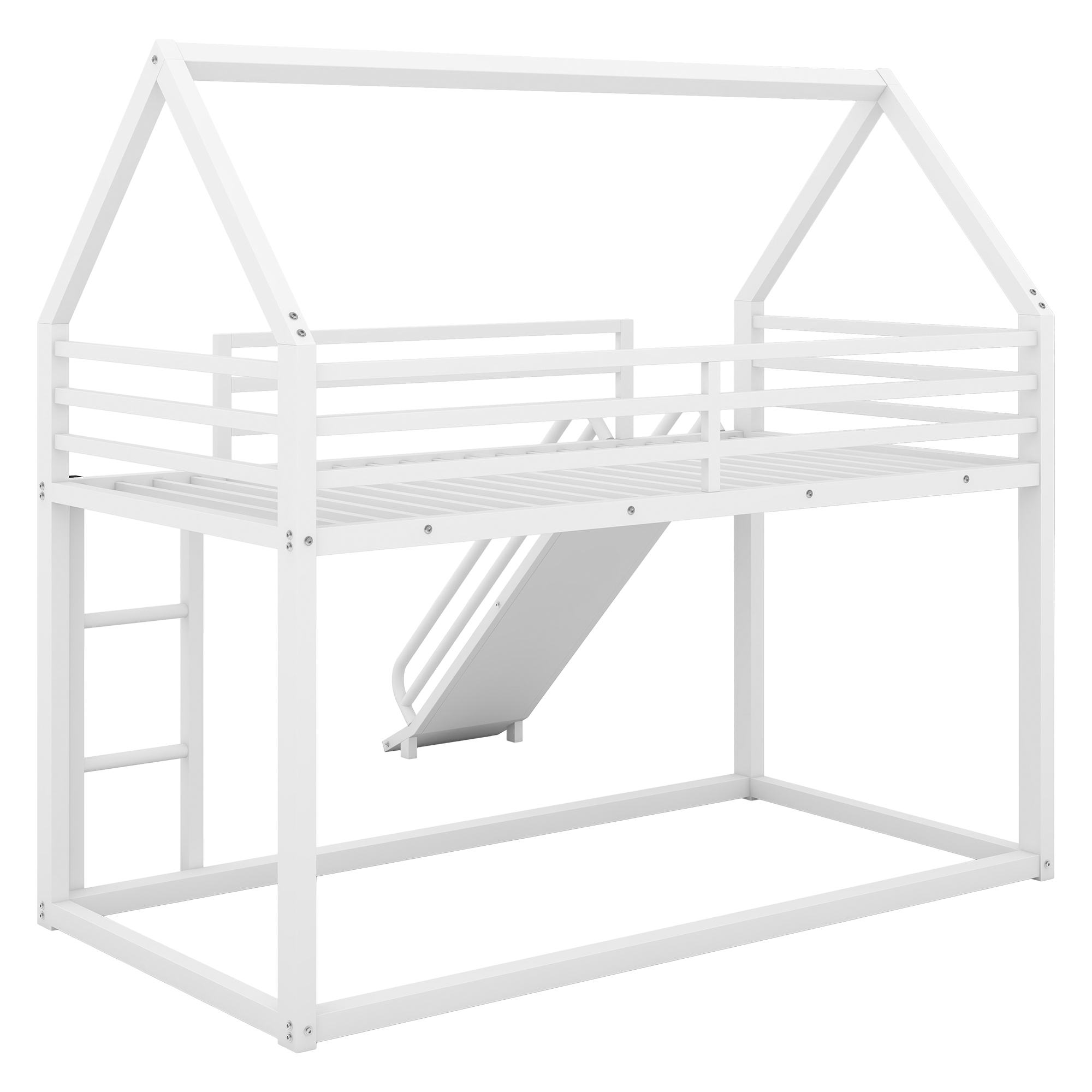 Twin over Twin House Bunk Bed with Ladder and Slide,White/Black