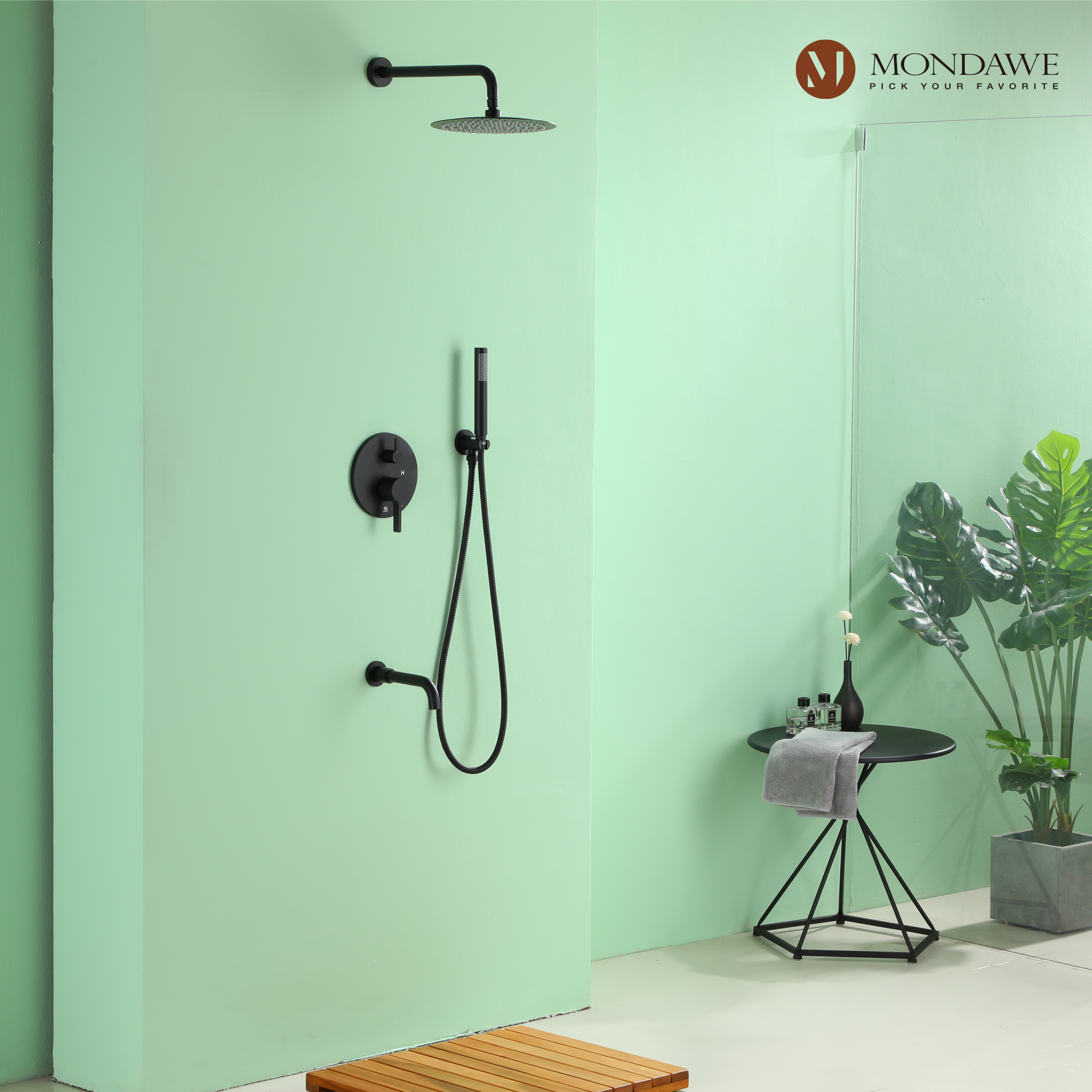 Mondawe Three function Pressure Balance Shower Set with 10 in Round Shower Head(5 color, Valve Included)-Mondawe