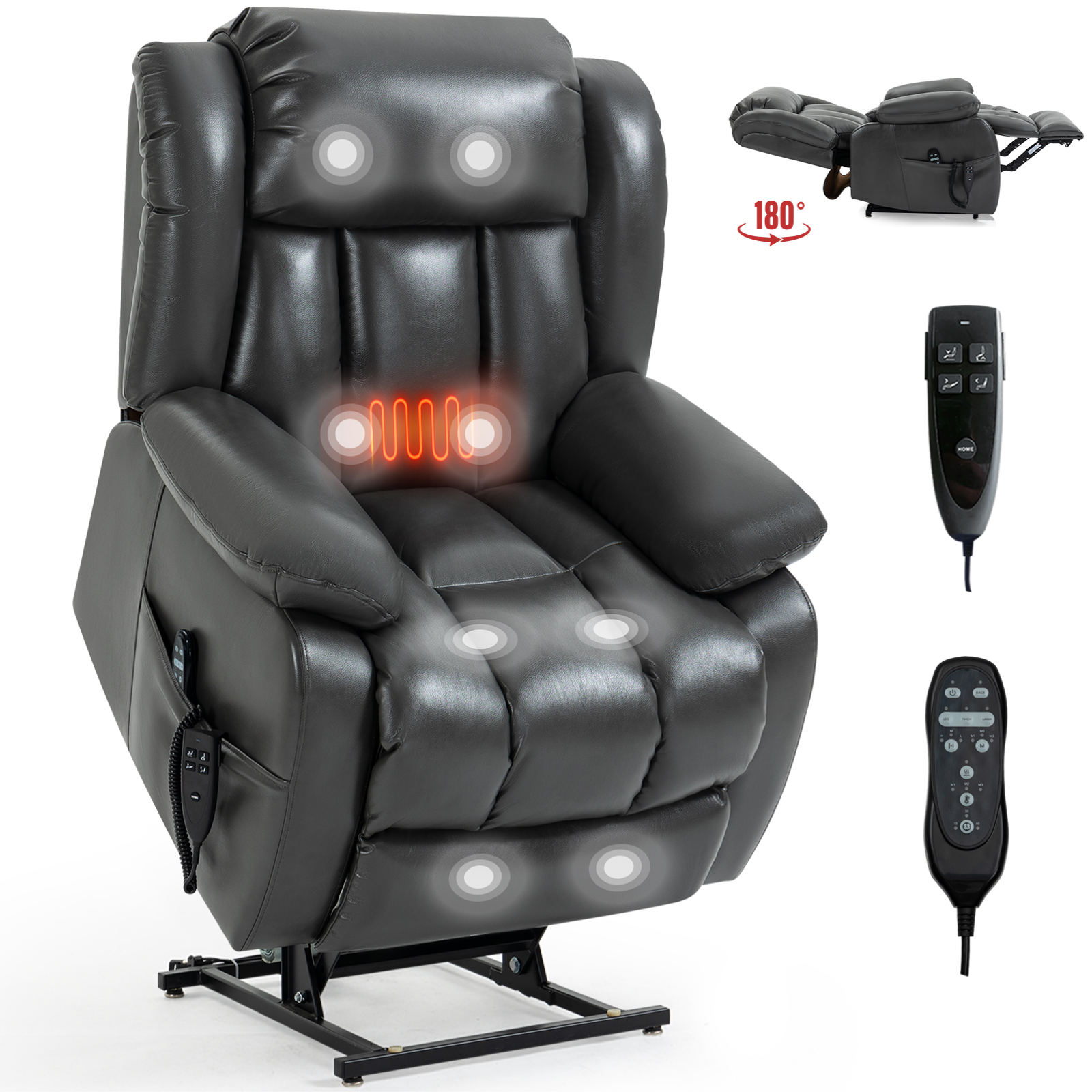 Dual Motor Infinite Position Up to 350 LBS Electric Medium size Brown/Gray/Black/Antique Brown Power Lift Recliner Chair with 8-Point Vibration Massage and Lumbar Heating