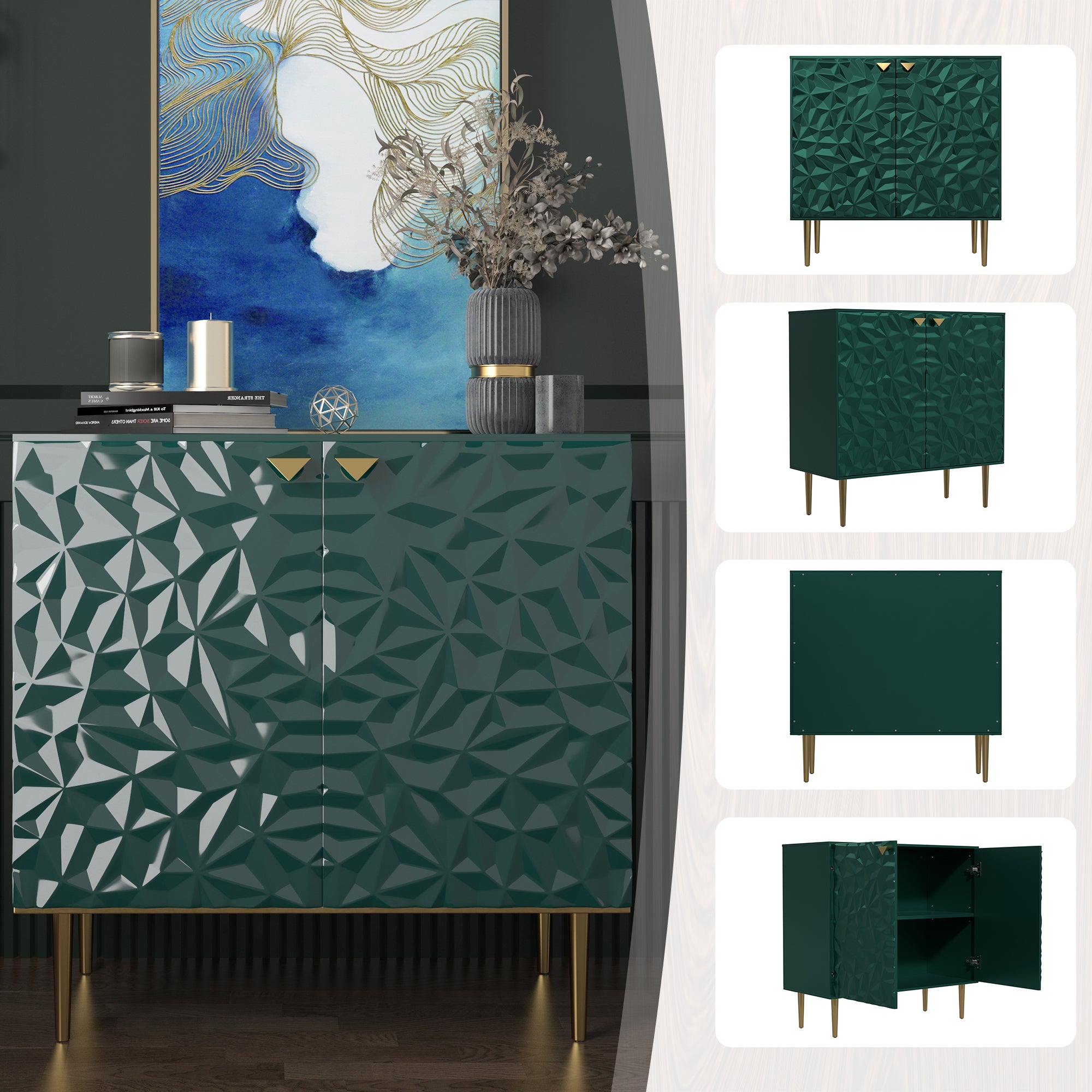 Boyel Living 2 Door Cabinet With Elegant Raised Diamond Pattern