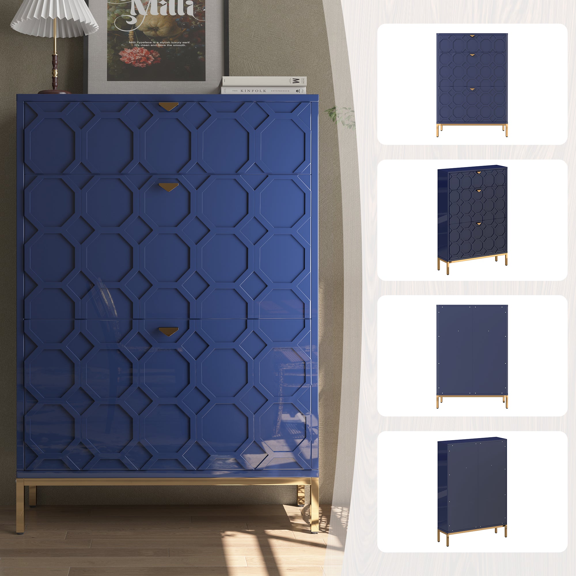 Boyel Living 46.5 in.H x 31.5 in.W White Shoe Storage Cabinet with Drawers and Golden Handle