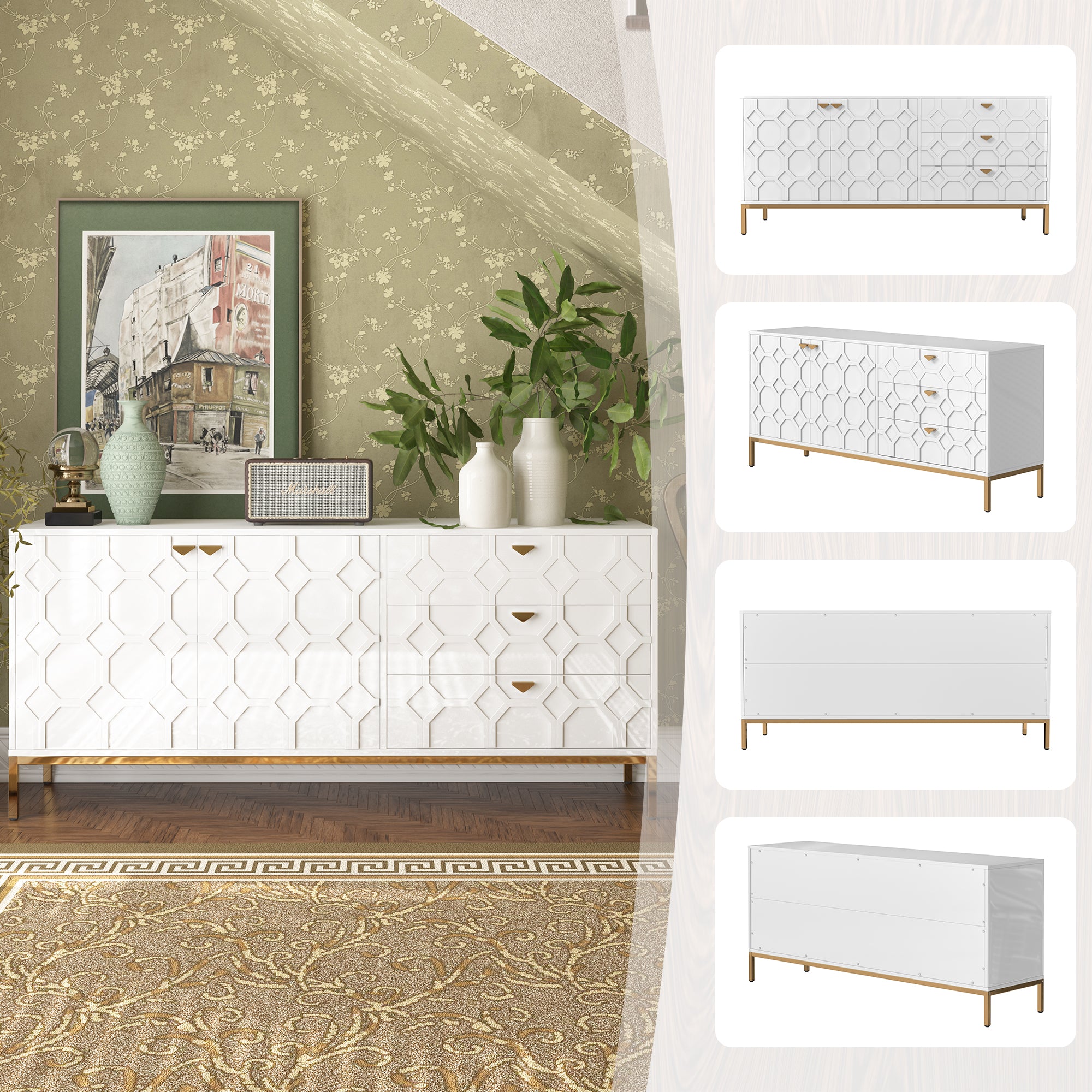 Sideboard Cabinet with Storage 3 Drawers & 2 Doors, Console Table with Storage Cabinet Buffet Cabinet for Living Room, Dining Room, Entryway