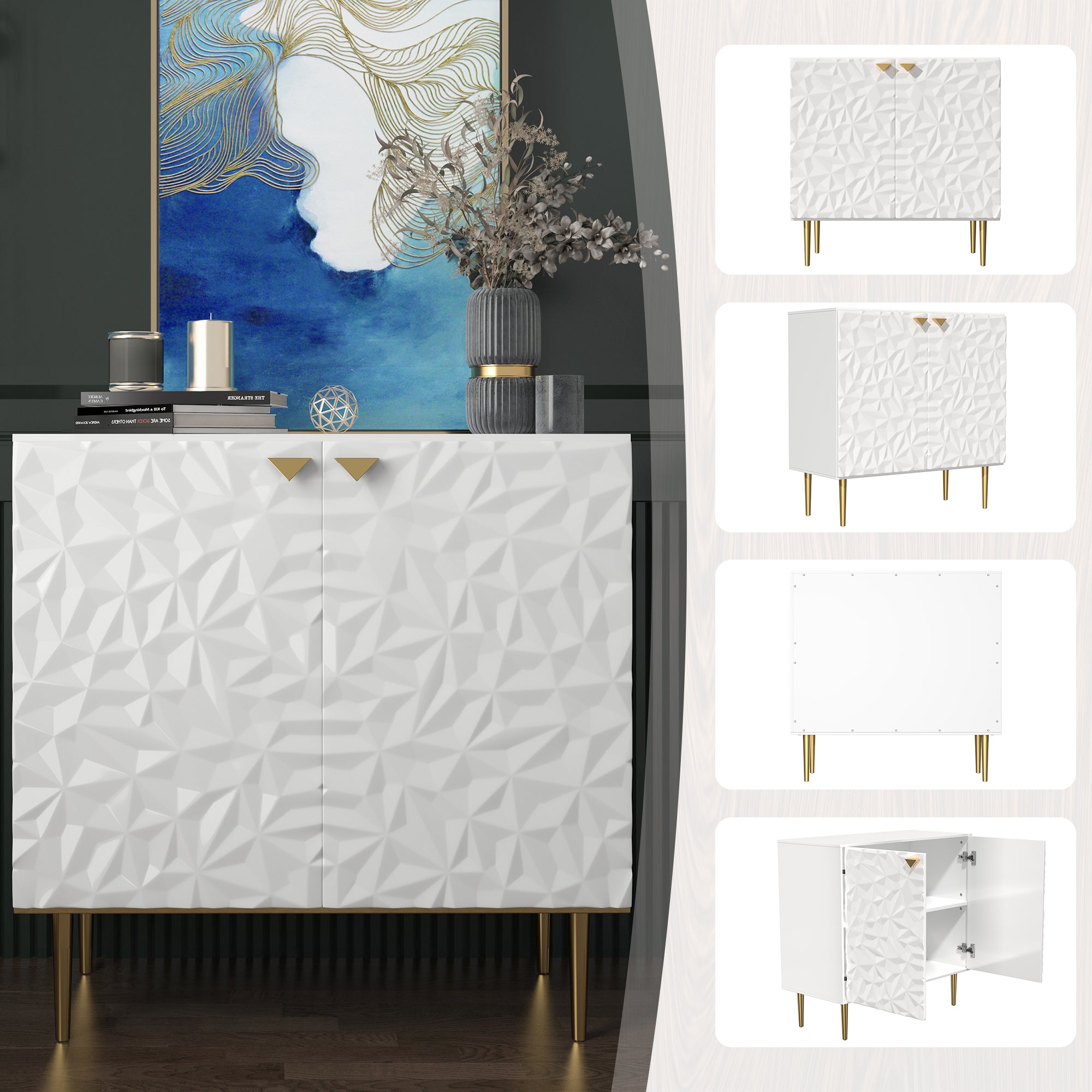 Boyel Living 2 Door Cabinet With Elegant Raised Diamond Pattern