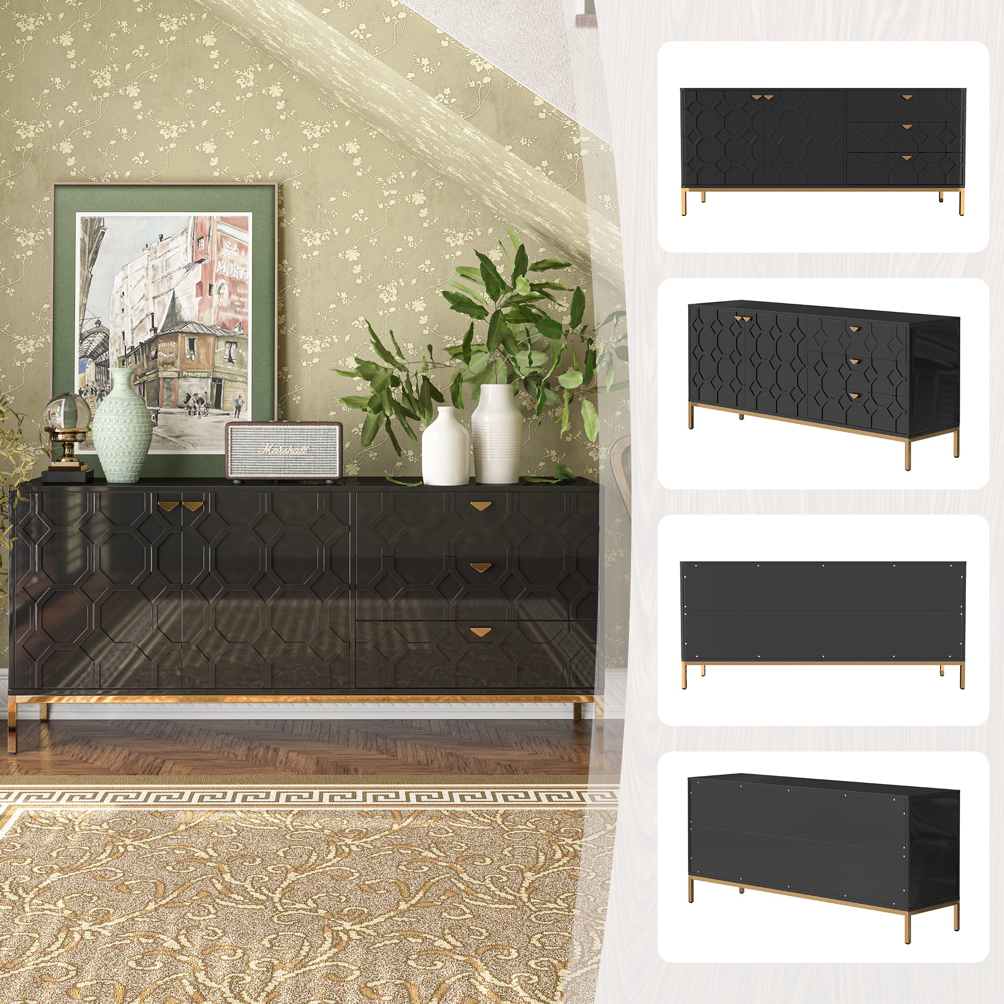 Sideboard Cabinet with Storage 3 Drawers & 2 Doors, Console Table with Storage Cabinet Buffet Cabinet for Living Room, Dining Room, Entryway