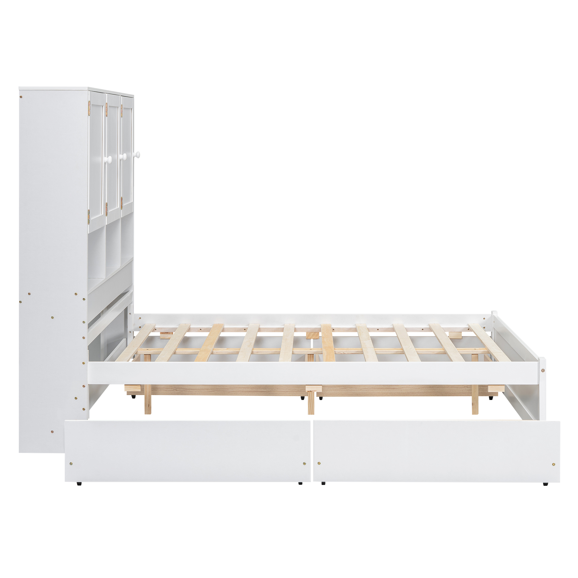 Full/Queen Size Platform Bed with Storage Headboard and 4 Drawers, Gray/White