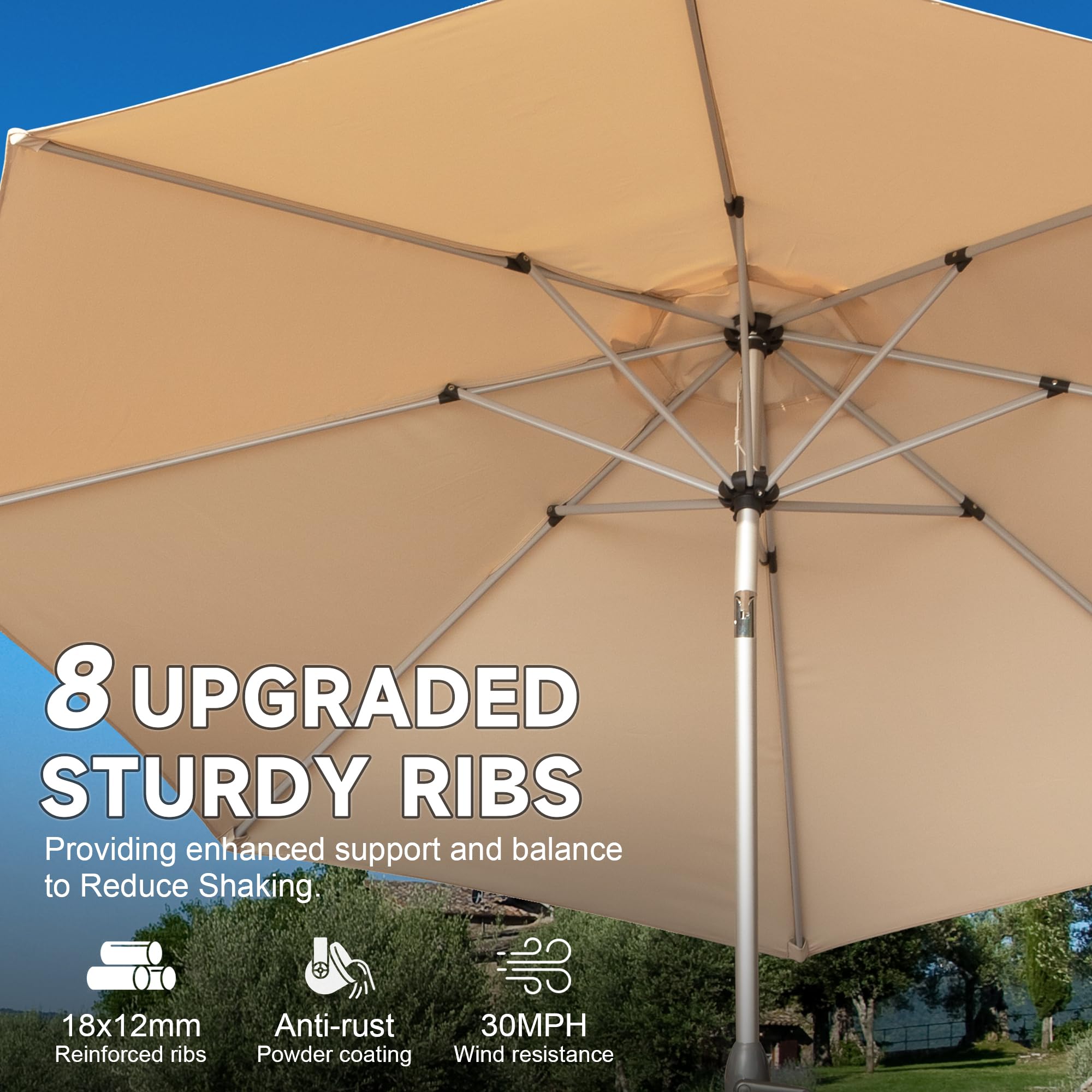 9FT Patio Umbrella, Outdoor Table Umbrella with Push Button Tilt and Crank, UV Protection Waterproof Market Sun Umbrella with 8 Sturdy Ribs for Garden, Deck, Backyard, Pool (Navy Blue/Brick red/Beige/Gray)