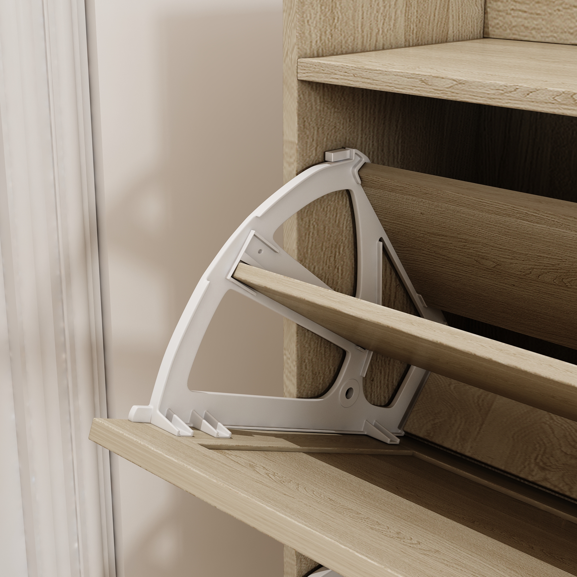 Bohemia Style Shoe Cabinet, Shoe Rack Cabinet with 3 Rattan Flip Drawers,3 Square Shelves and 1 Storage Drawer, Shoe Organizer with Mulit Storage Space and Hooks for Hallway, Entryway, (Natural/Antique white) 