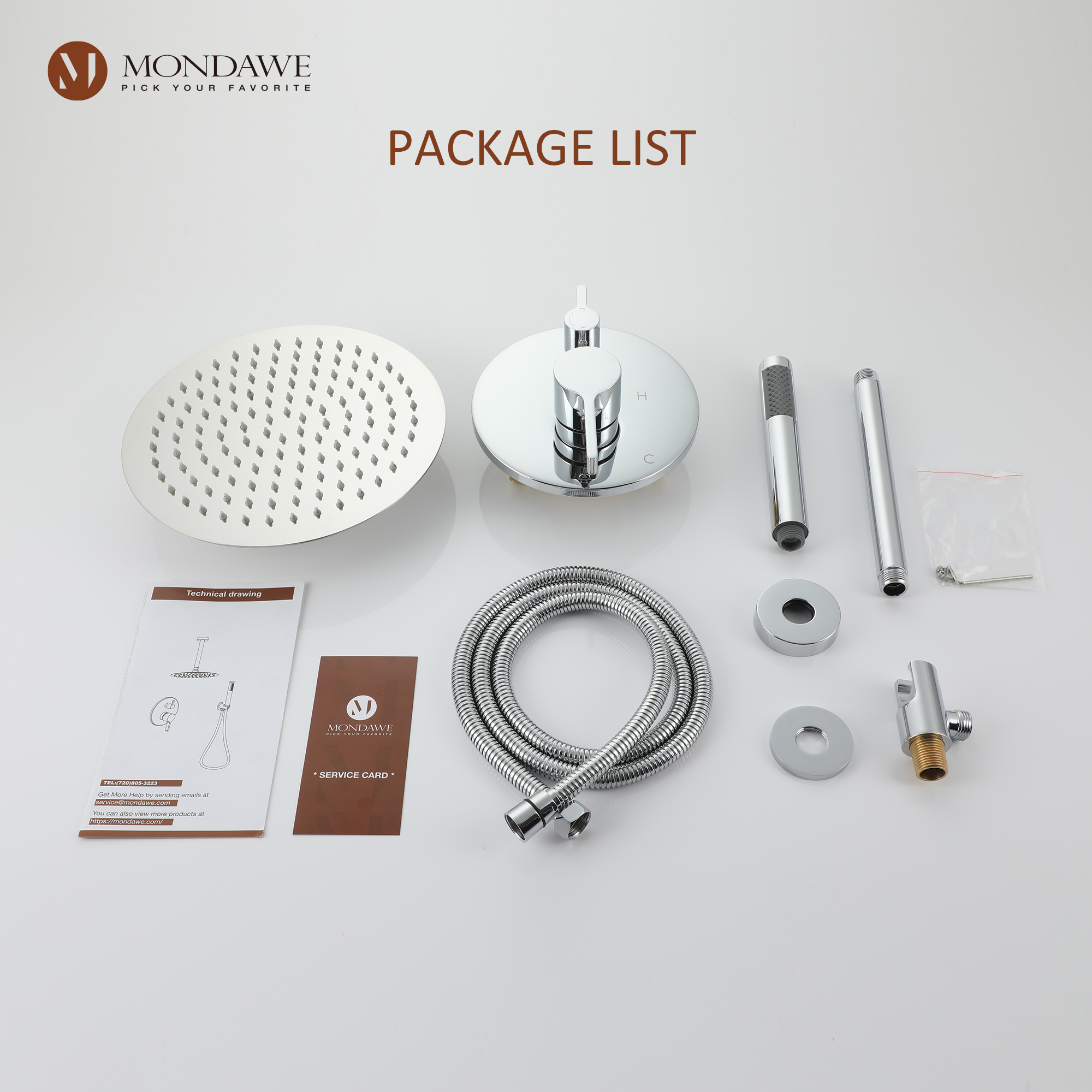 Mondawe 10 Inch Round Bathroom Shower Set in Nickel/Chrome/Black/Gold/Gun Black-Mondawe