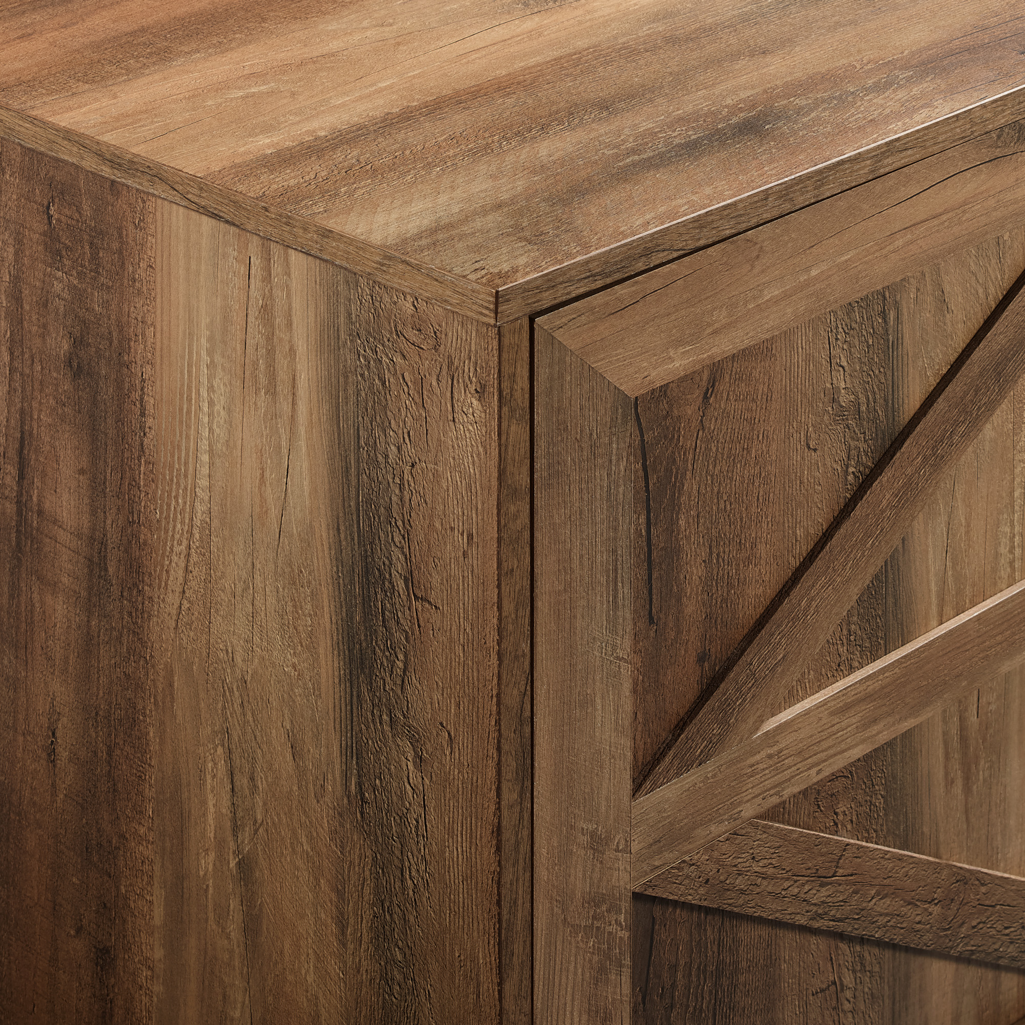 Modern Farmhouse Barn Door Fireplace TV Stand for TVs up to 65” – Rustic Oak 