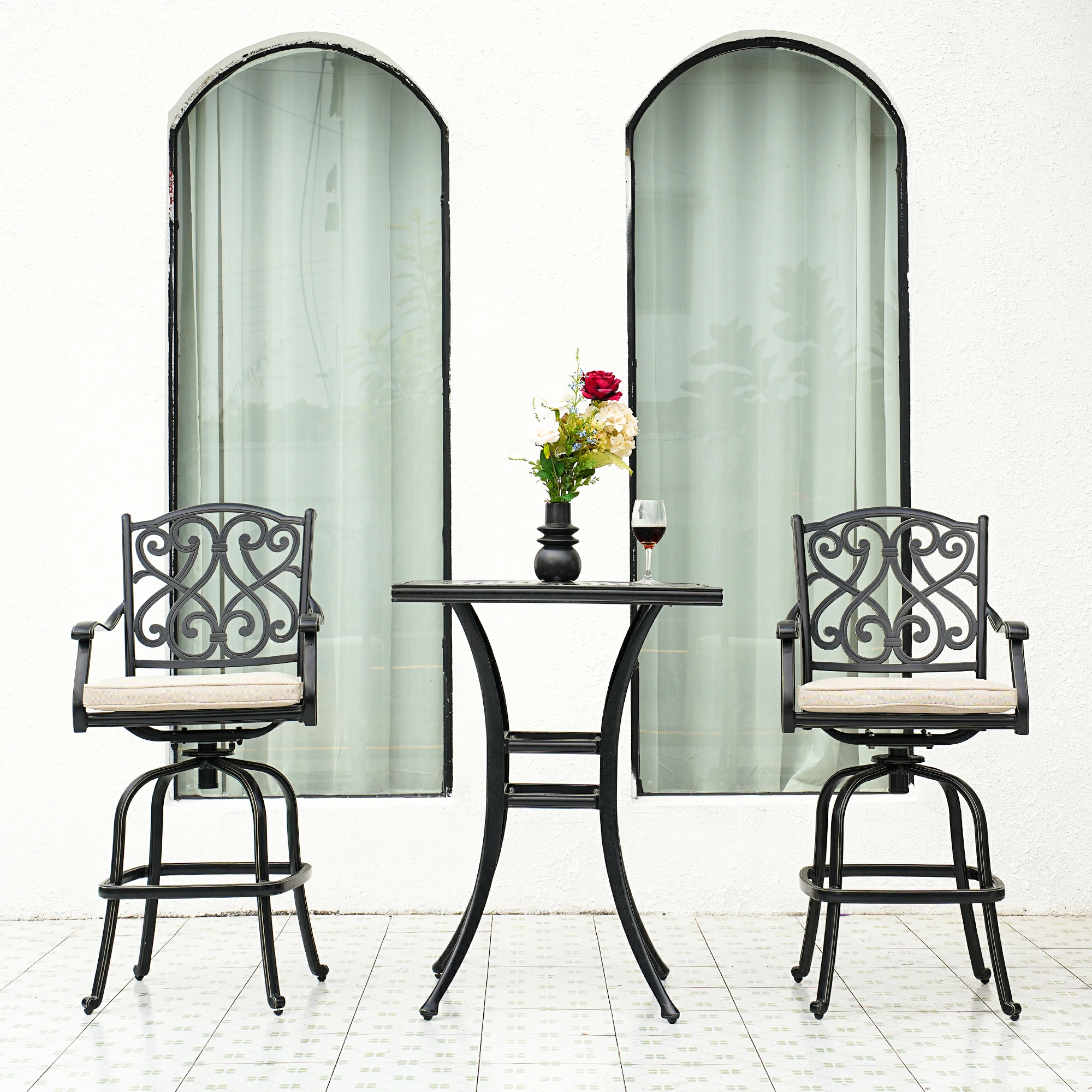 Square Outdoor Table Bar Stool 29-in W x 29-in L with Umbrella Hole