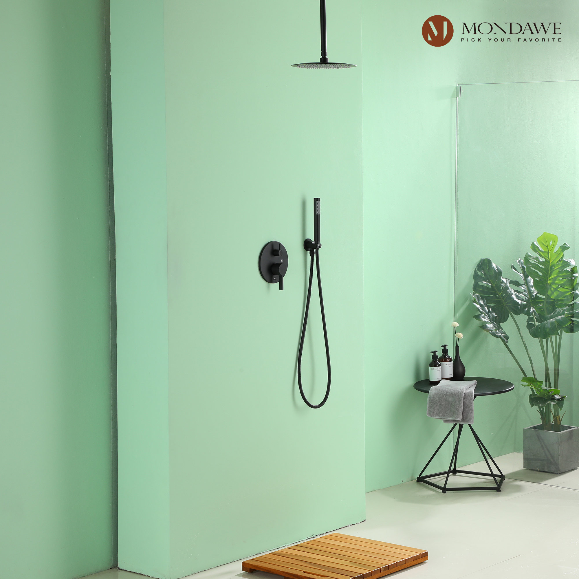 Mondawe 10 Inch Round Bathroom Shower Set in Nickel/Chrome/Black/Gold/Gun Black-Mondawe