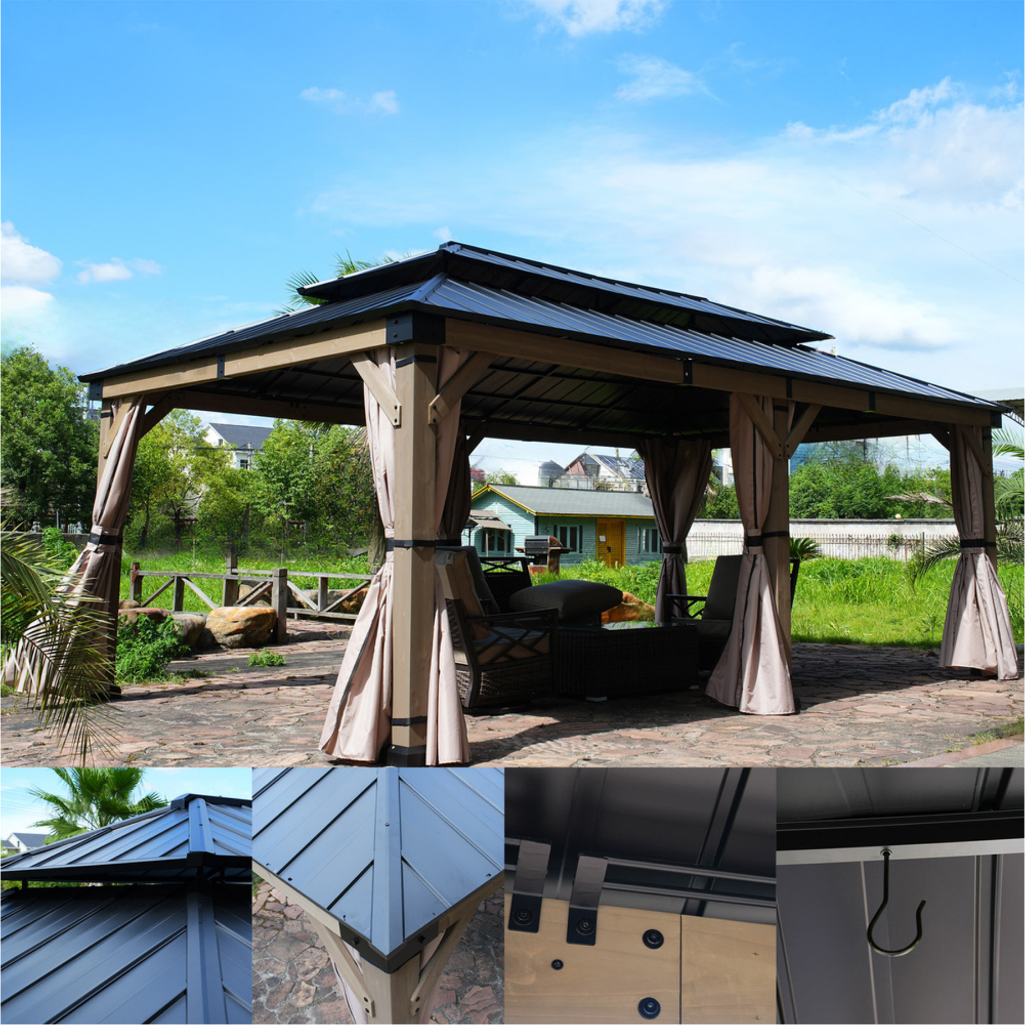 12 ft. x 20 ft. Outdoor Cedar Wood Frame Patio Gazebo