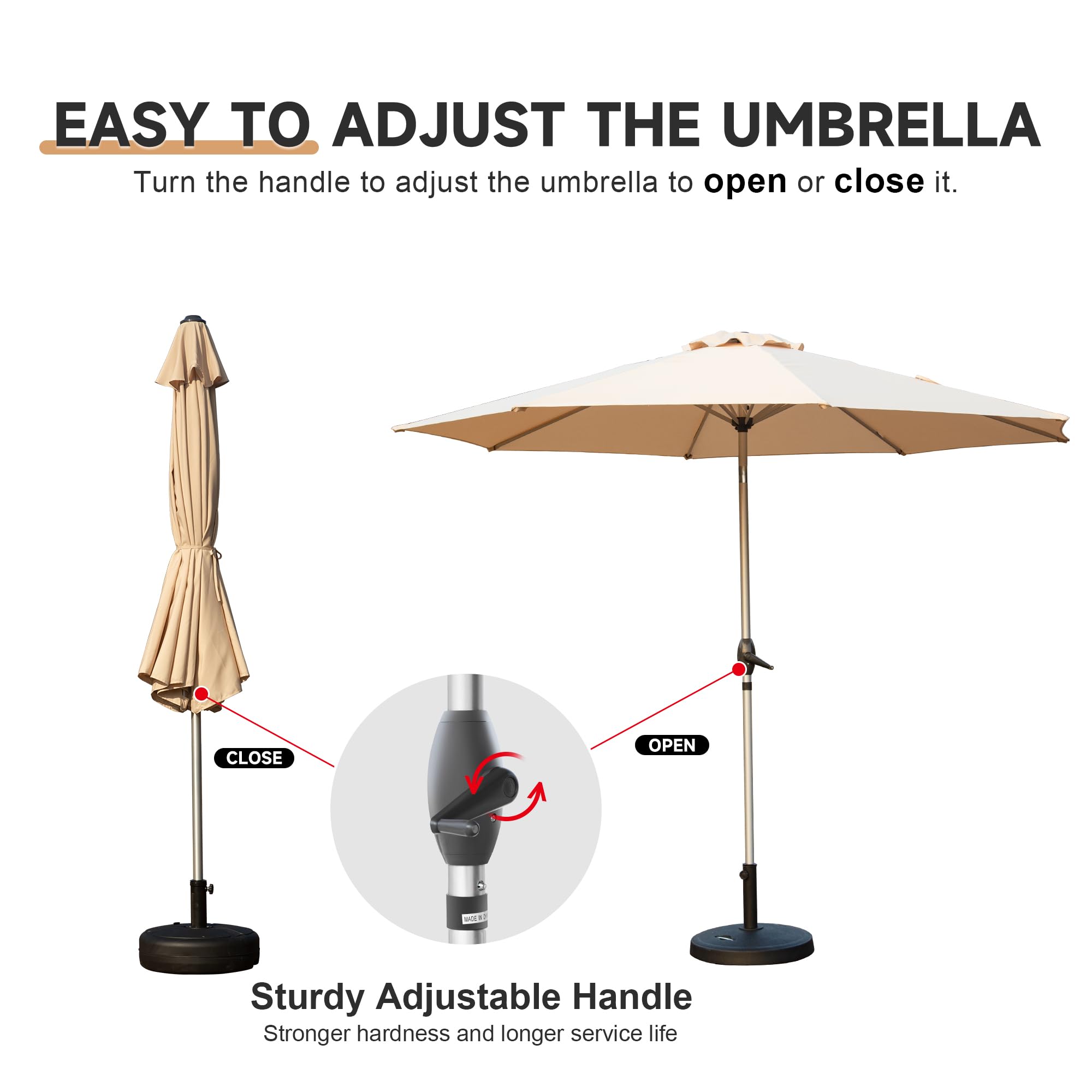 9FT Patio Umbrella, Outdoor Table Umbrella with Push Button Tilt and Crank, UV Protection Waterproof Market Sun Umbrella with 8 Sturdy Ribs for Garden, Deck, Backyard, Pool (Navy Blue/Brick red/Beige/Gray)