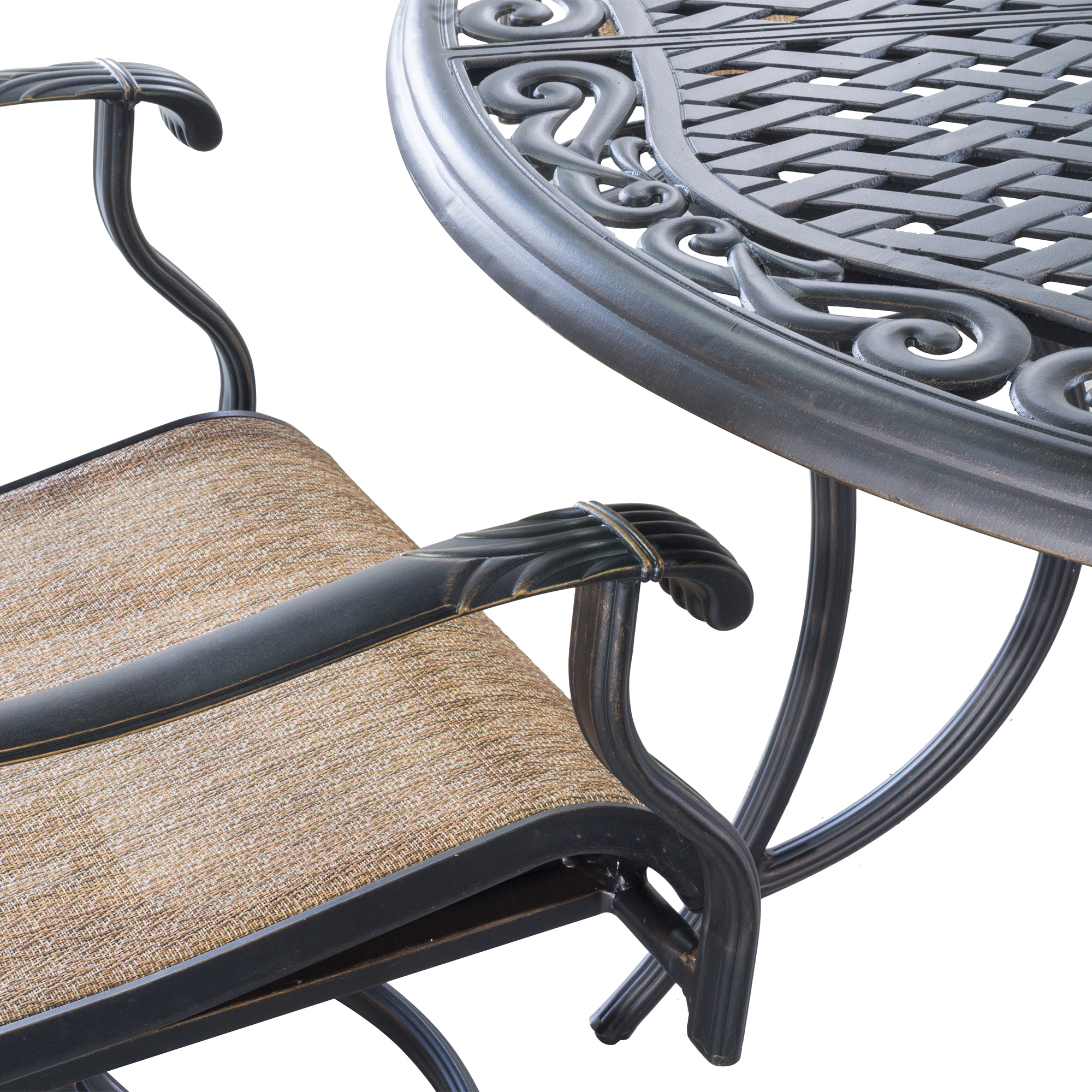 Mondawe 5-Piece Outdoor Patio Cast Aluminum Swivel Chair Set with Round Table(Brown)-Mondawe