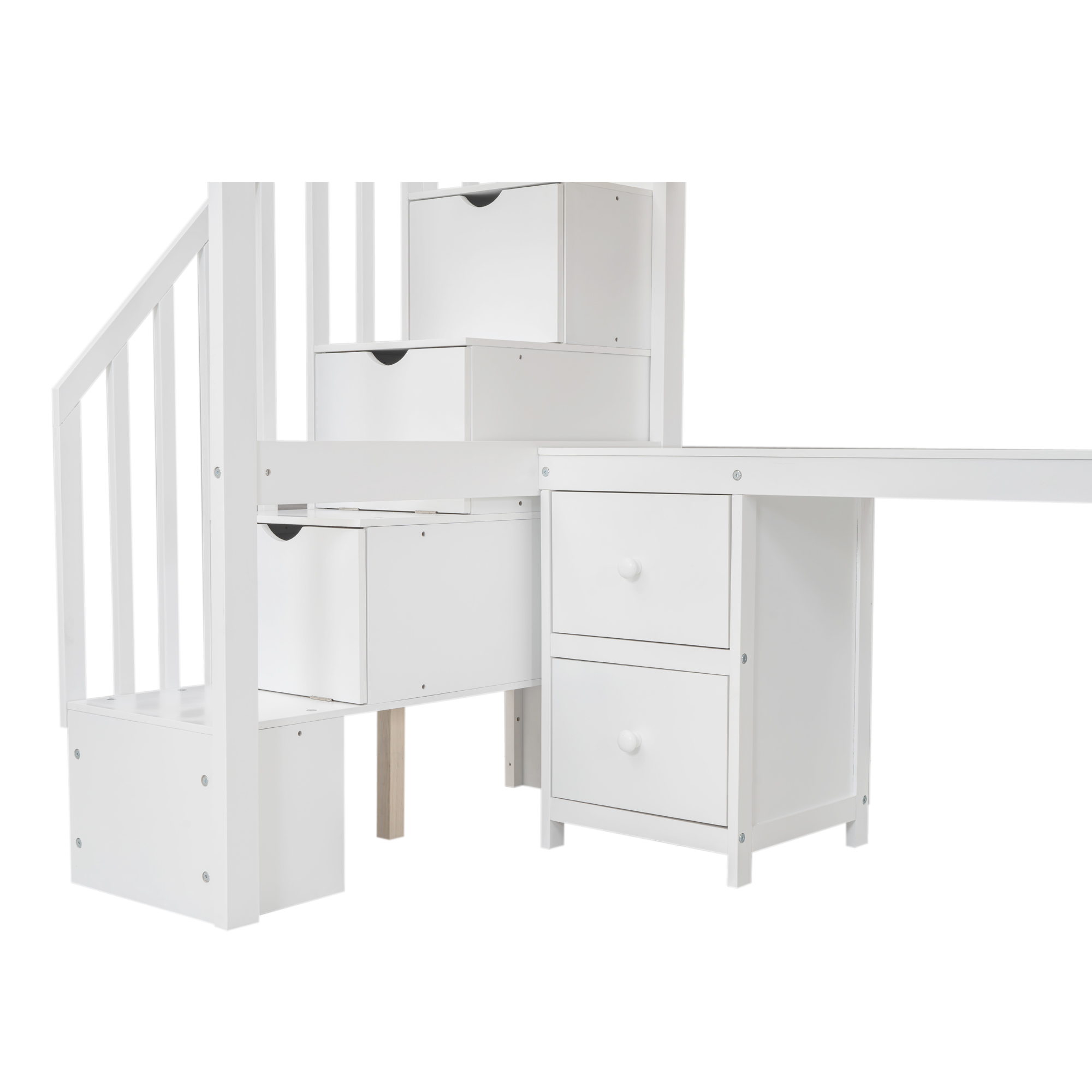 Twin Size Loft Bed Frame with Built-in Desk and Double Storage Drawers,White/Gray