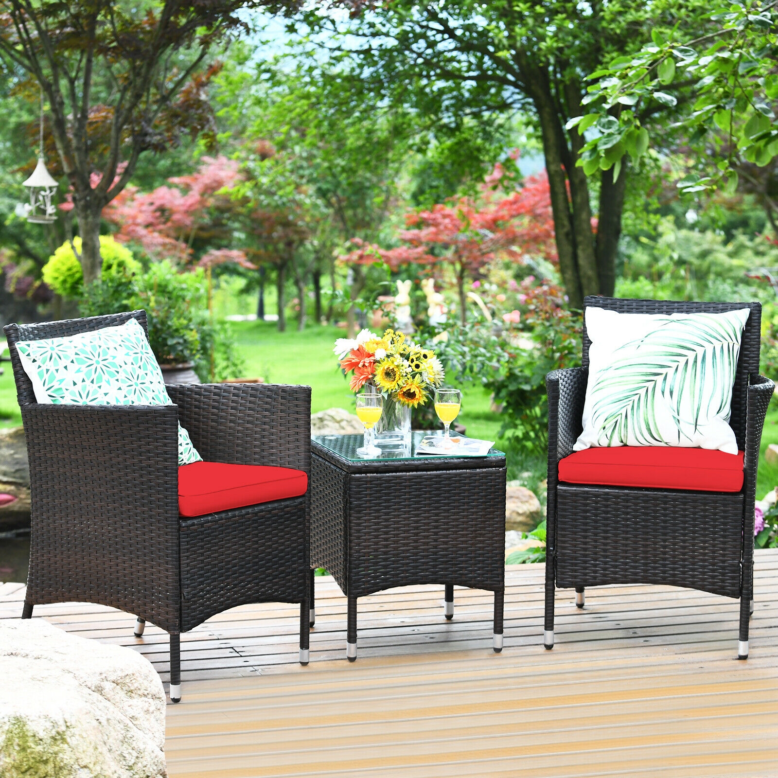 Mondawe 3 Pcs Outdoor Rattan Wicker Furniture Set-Mondawe