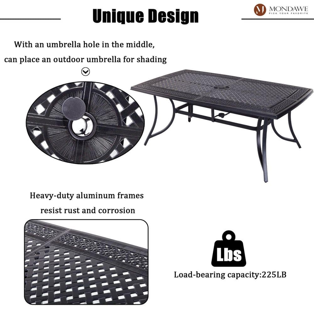 Boyelliving Aluminum Frame Rectangle 28 in. H Outdoor Dining Table with Umbrella Hole in Dark Gold Finished-Boyelliving