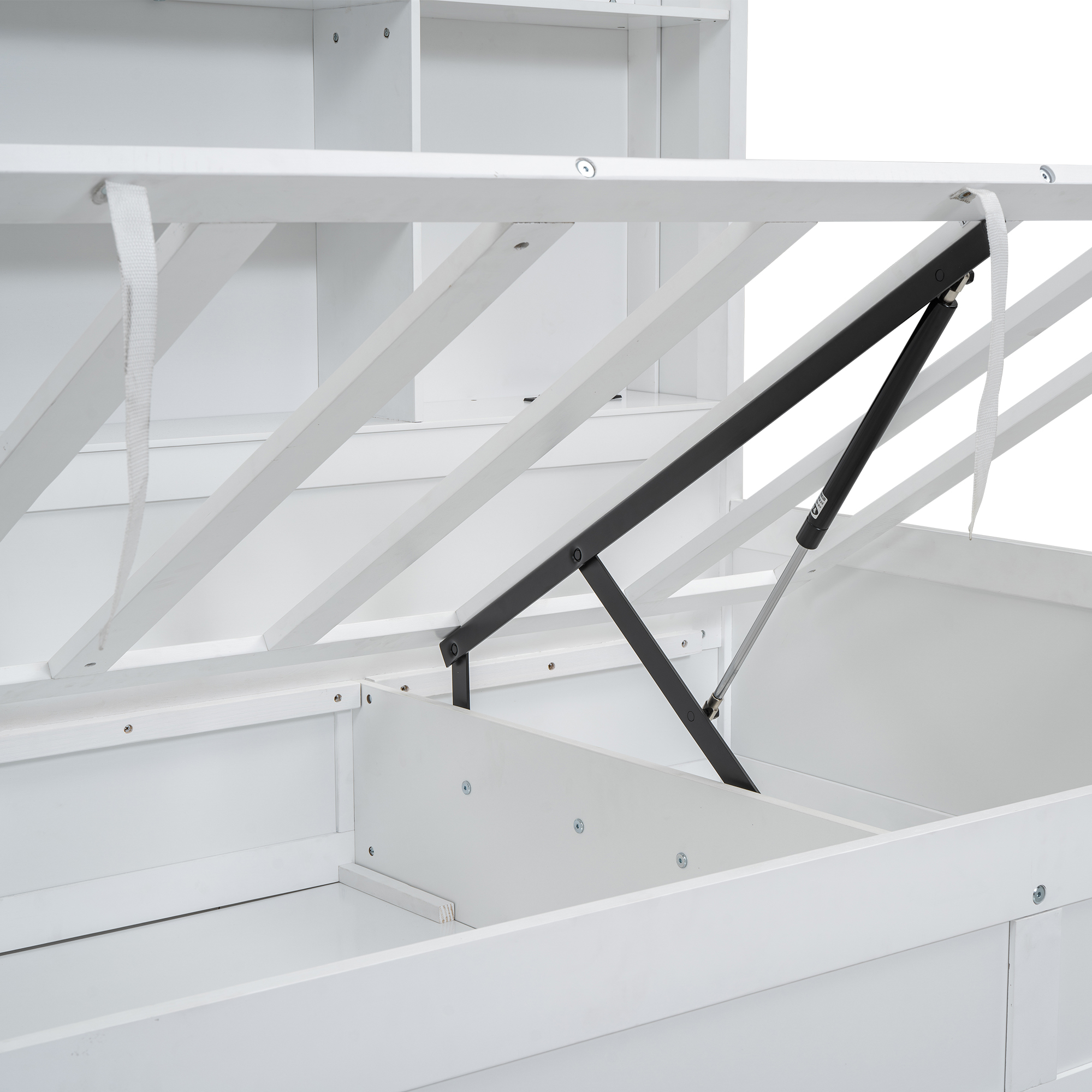 Twin Size Daybed Frame with Storage Bookcases and Underneath Storage, USB Charging Station, White/Gray 