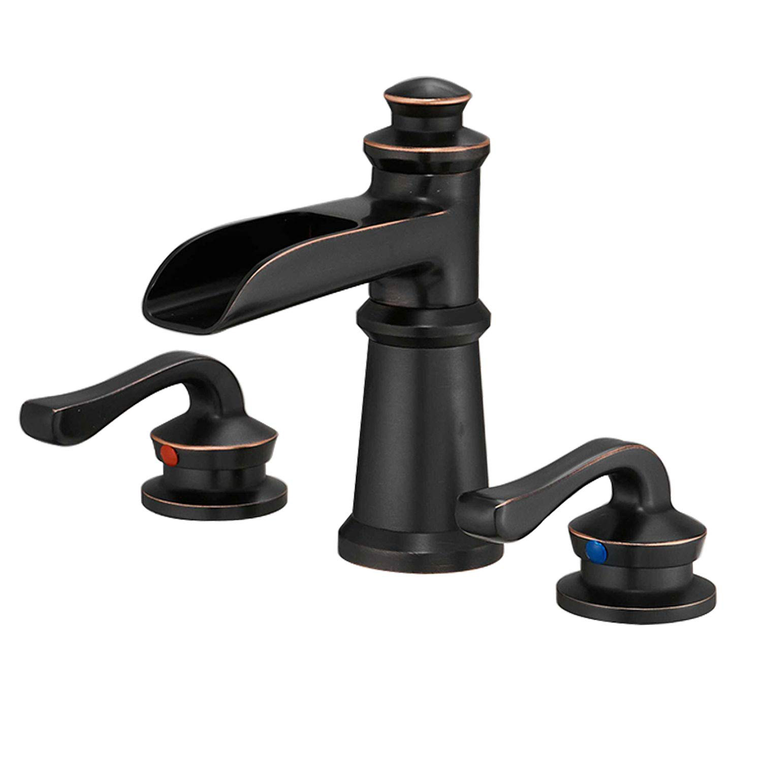 Oil Rubbed Bronze Widespread 2-Handle WaterSense Waterfall Bathroom Sink Faucet with Drain
