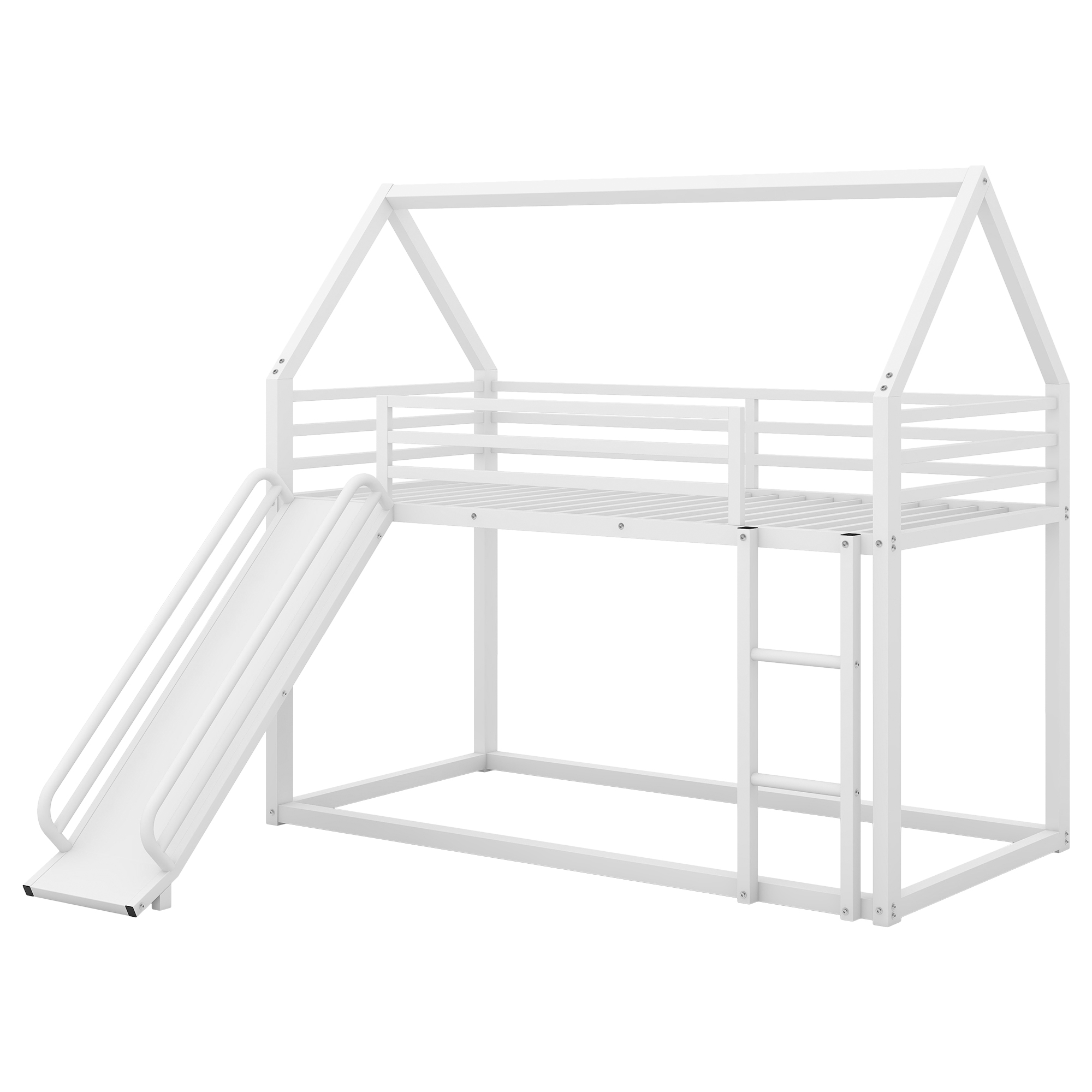 Twin over Twin House Bunk Bed with Ladder and Slide,White/Black