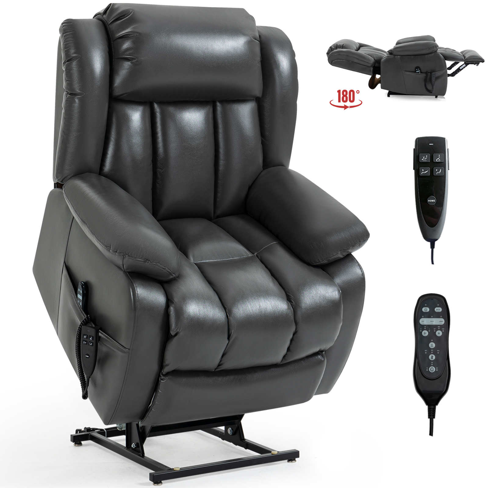 Dual Motor Infinite Position Up to 350 LBS Electric Medium size Brown/Gray/Black/Antique Brown Power Lift Recliner Chair with 8-Point Vibration Massage and Lumbar Heating