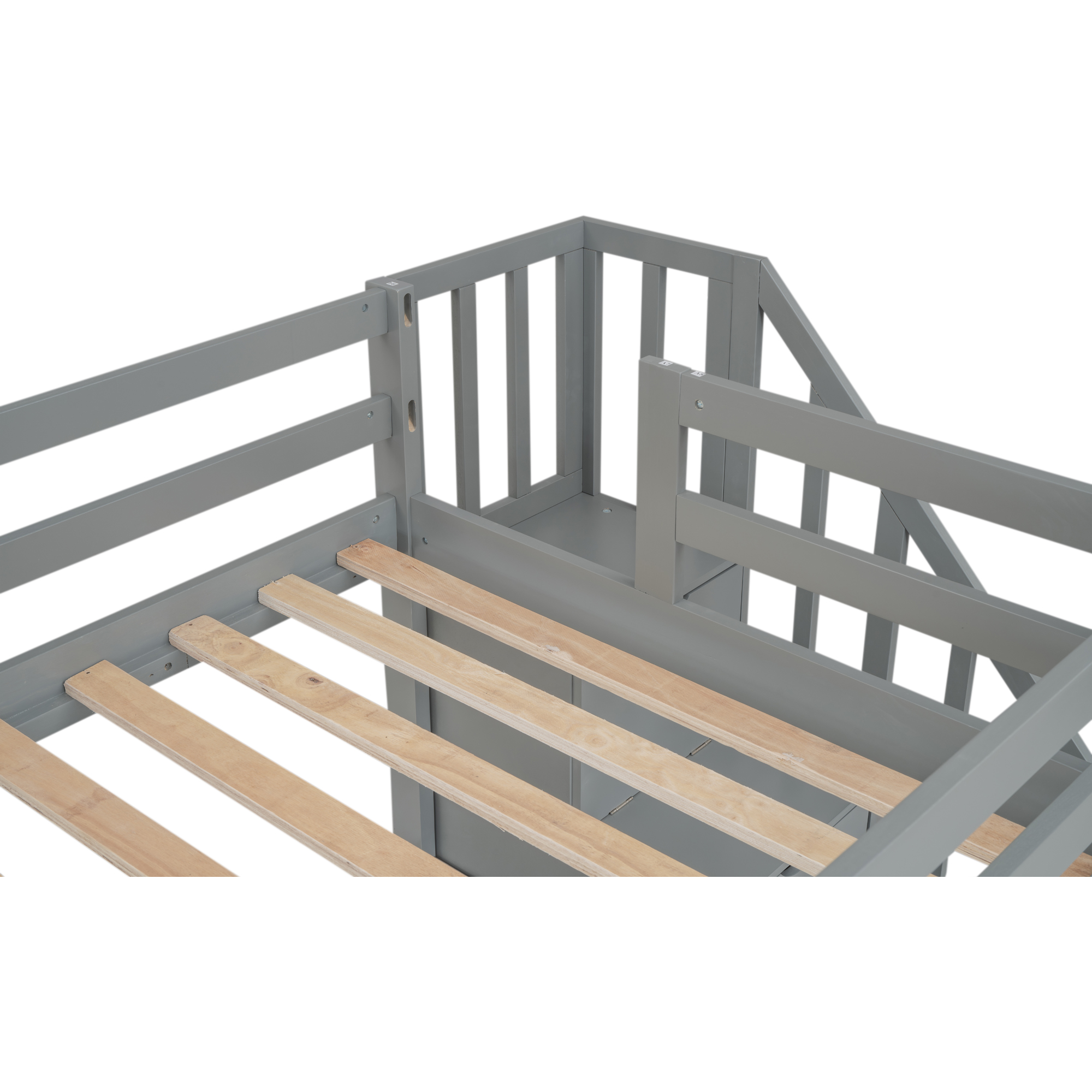 Twin Size Loft Bed Frame with Built-in Desk and Double Storage Drawers,White/Gray