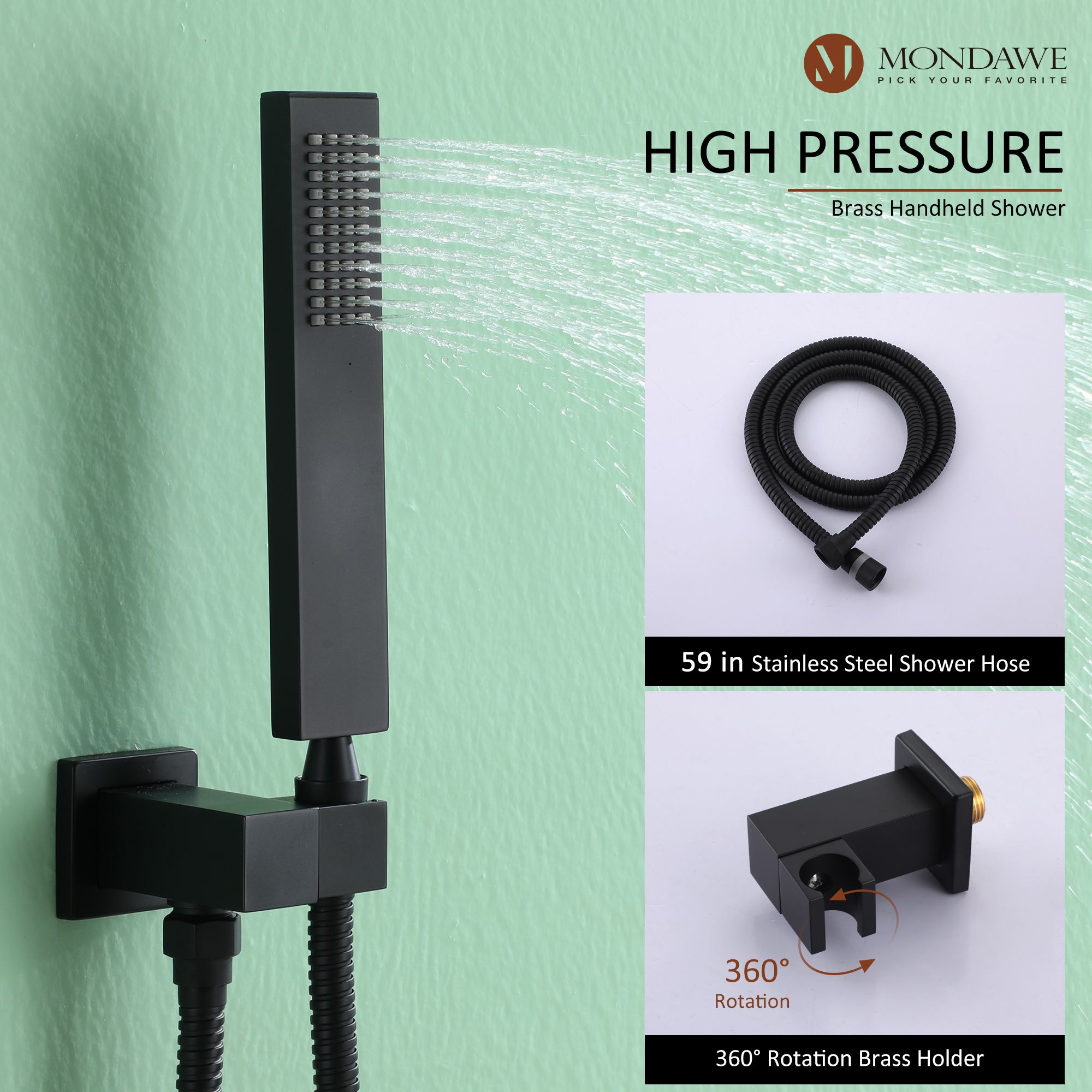 Mondawe 10 Inch Square Bathroom Shower Set(black, chrome, gold, nickel,  gun black)-Mondawe