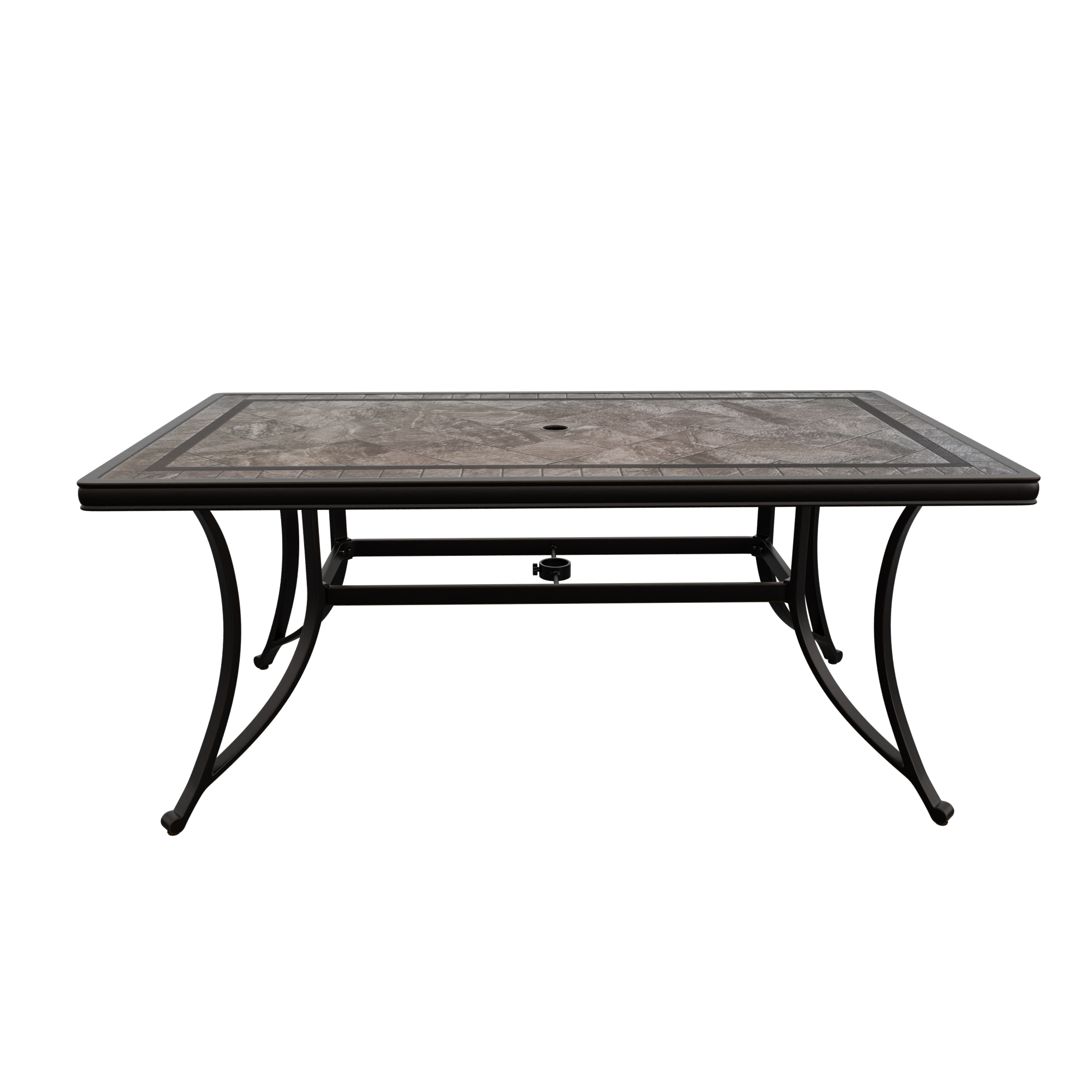 Boyelliving Gray Frame Rectangle Aluminum 28 in. H Outdoor Dining Table with Umbrella Hole and Dark Gold Finished-Boyelliving
