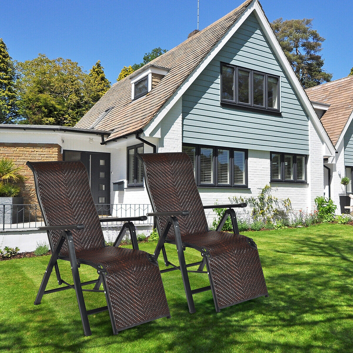 Mondawe 2Pcs Patio Rattan Folding Lounge Chair-Mondawe