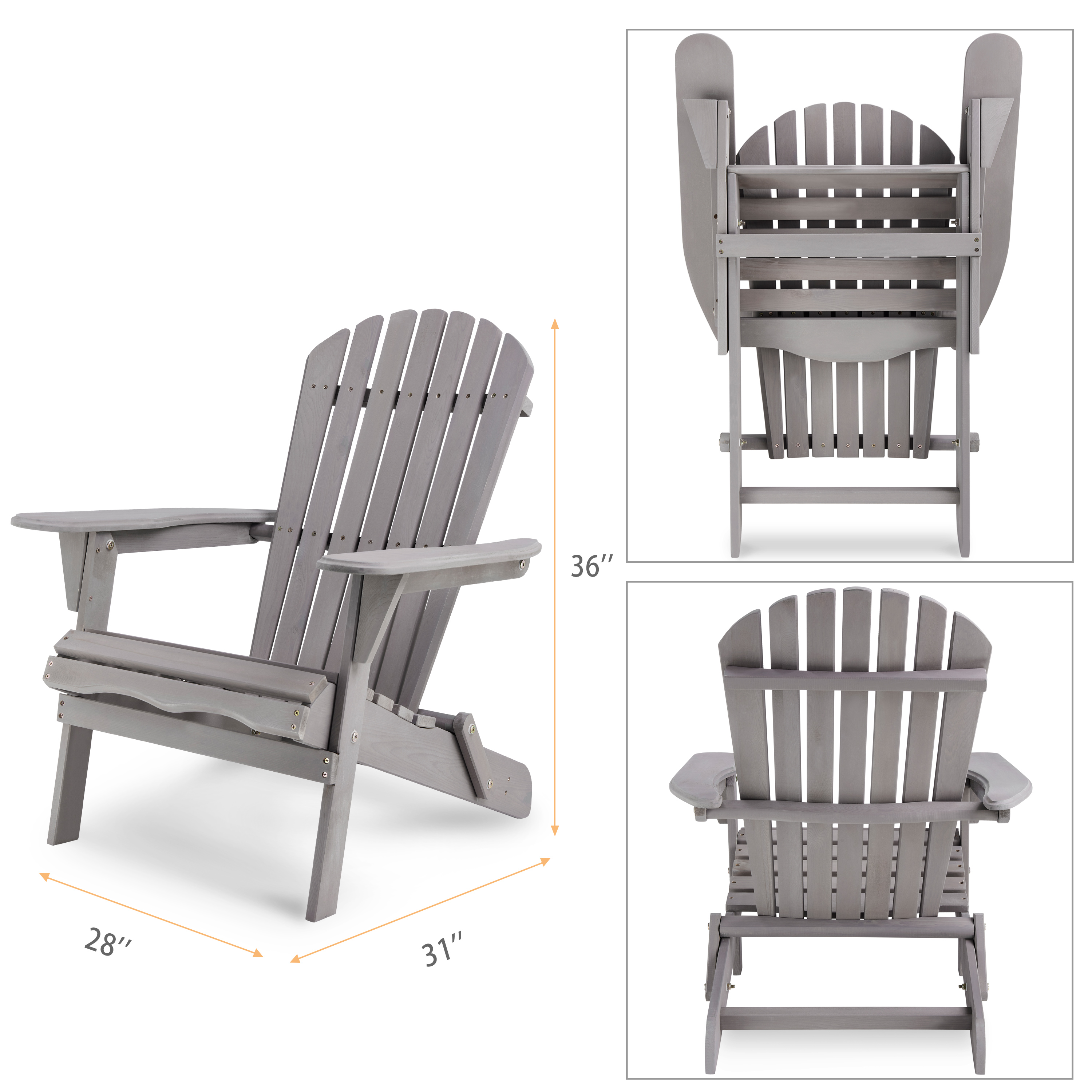 Mondawe Outdoor Stationary Adirondack Chair with Slat Seat For Yard and Garden-Mondawe