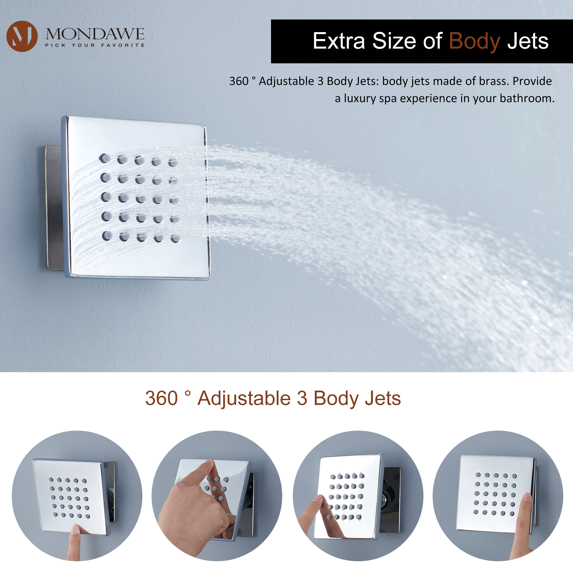 20 Inch Ceiling Mounted Rain Shower Head System Luxury 3-Spray Patterns Thermostatic Shower Faucets Sets Complete with 3-Function Shower Head and Solid Brass Handshower-Mondawe