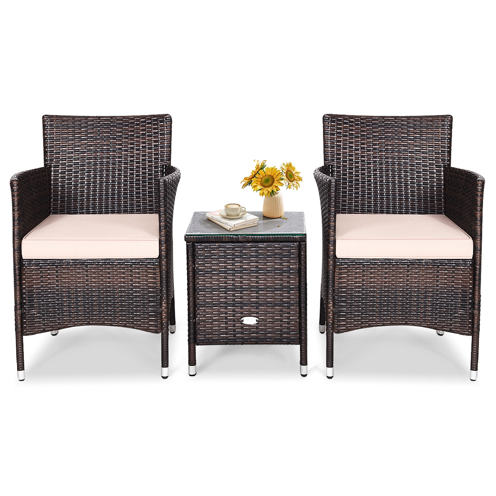 Mondawe 3 Pcs Outdoor Rattan Wicker Furniture Set-Mondawe