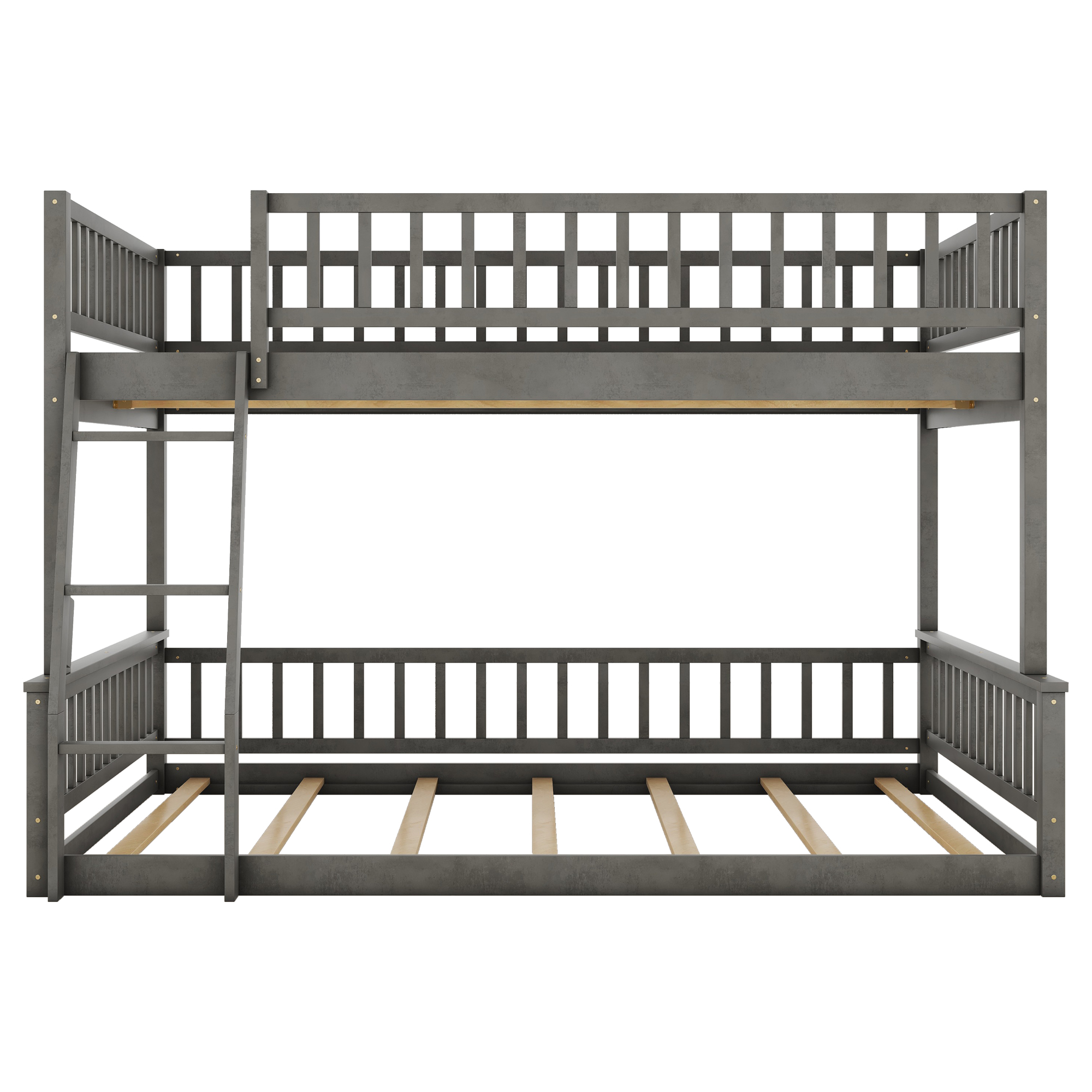Full XL over Queen Bunk Bed with Ladder and Guardrails, Gray/Walnut