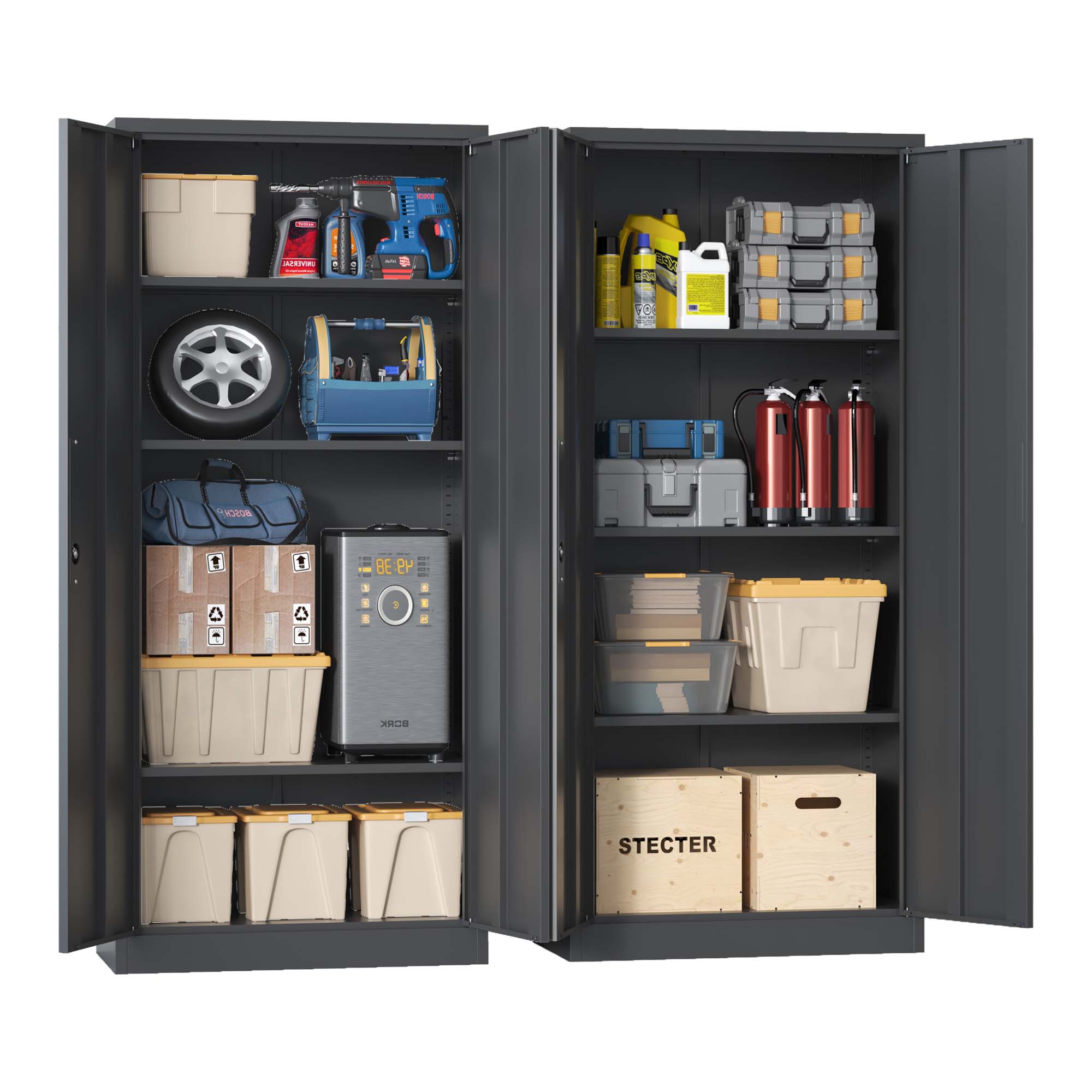 71"H Metal Garage Storage Cabinet, Black/White Tool Steel Locking Cabinet with Doors and 3 Shelves, Tall Cabinets for Garage Storage Systems Lockable File Cabinet for Home Office