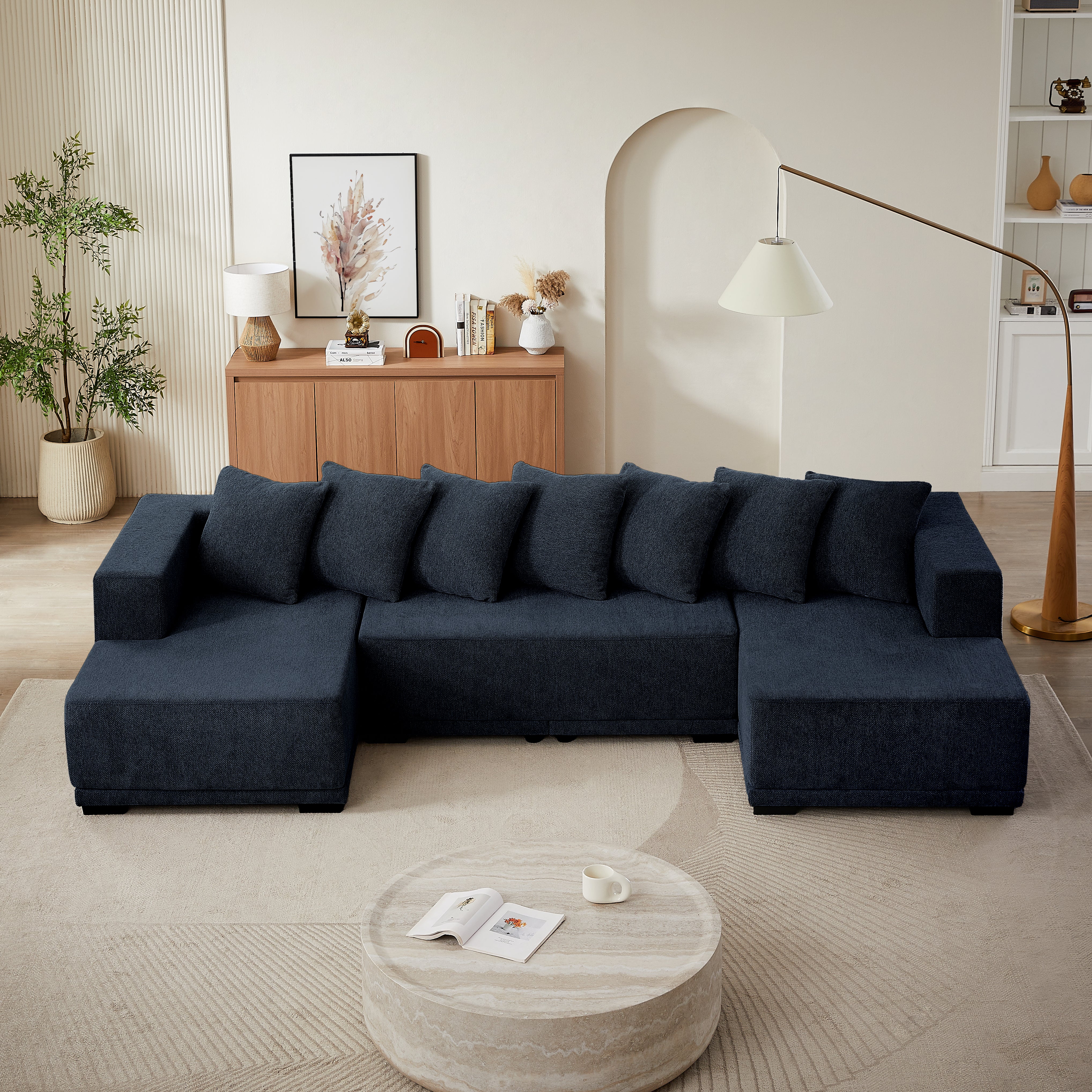 Chenille U-Shaped Sectional Sofa Set - Thumbnail 4