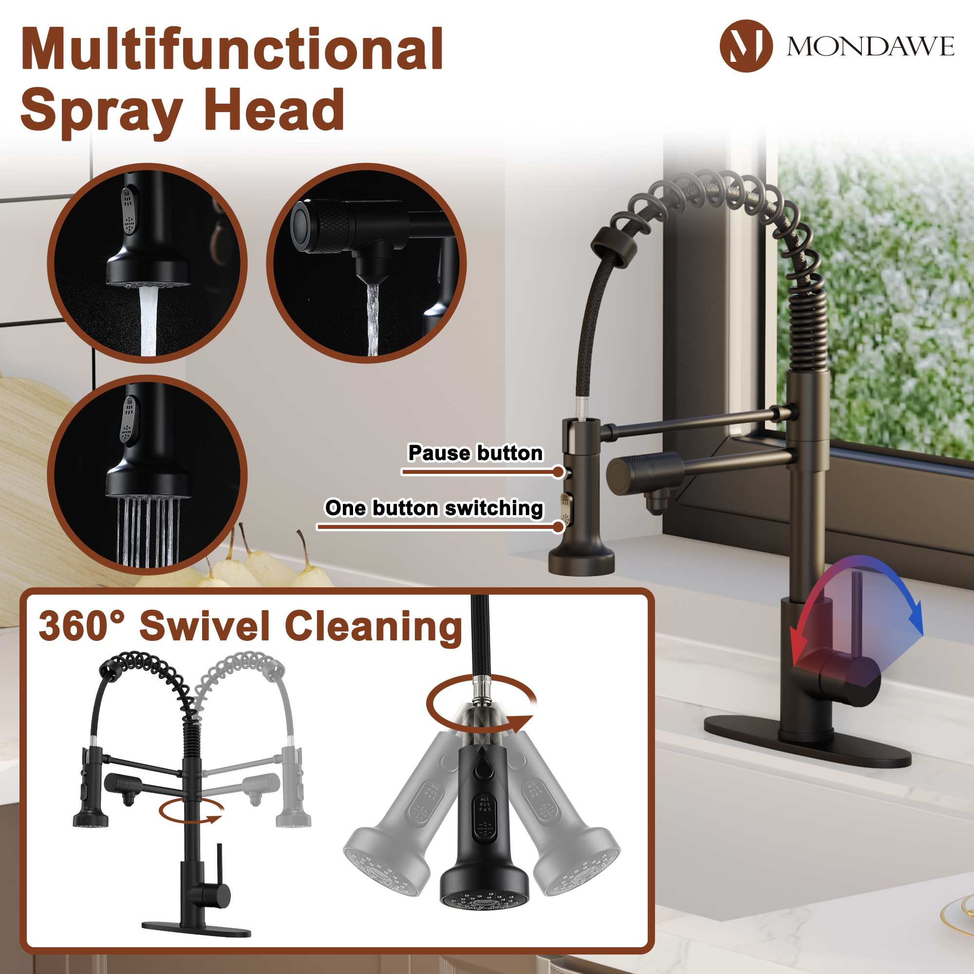 Mondawe 1.8 gpm Lead-Free Copper Brass Single Handle Pull Down Kitchen Faucet for Bar Laundry Kitchen Sink-Mondawe