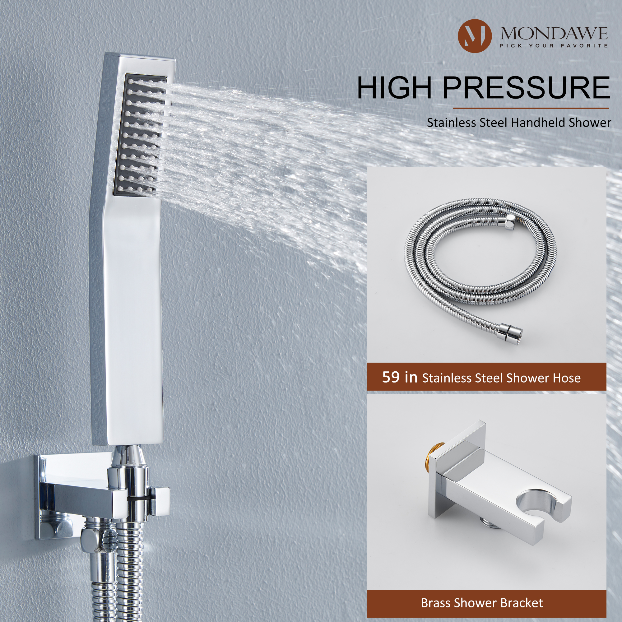 20 Inch Ceiling Mounted Rain Shower Head System Luxury 3-Spray Patterns Thermostatic Shower Faucets Sets Complete with 3-Function Shower Head and Solid Brass Handshower-Mondawe