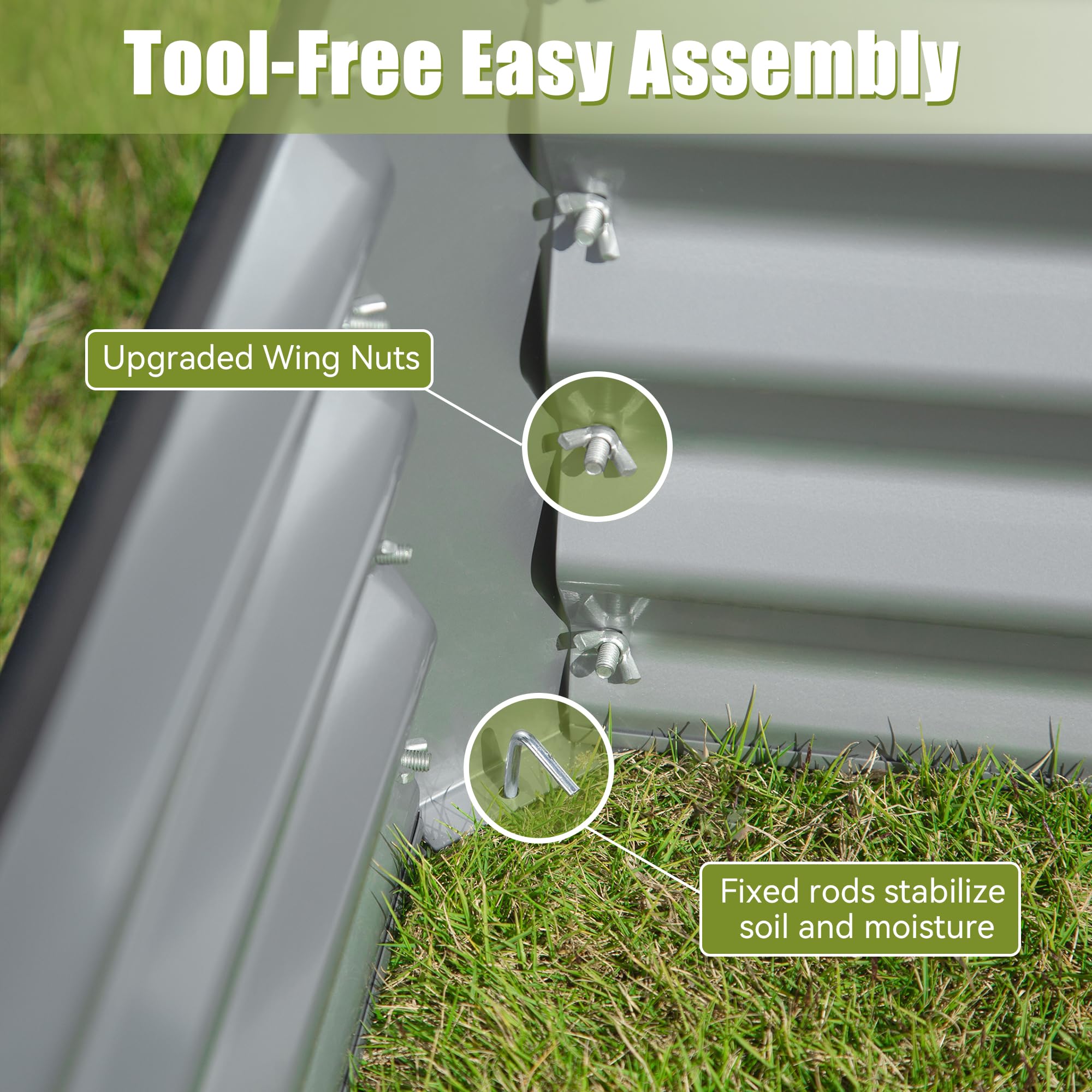 8x4x1.5 ft Galvanized Raised Garden Bed, Outdoor Planter Garden Boxes Large Metal Planter Box for Gardening Vegetables Fruits Flowers, Silver/Green/Gray