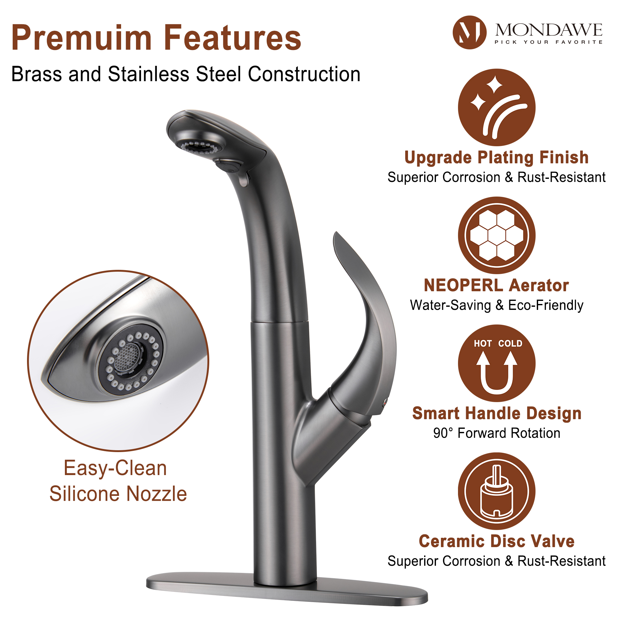 Mondawe 3-FunctionTulip High Arc Pull Down Single Handle Deck Mount Best Kitchen Faucets 2022-Mondawe